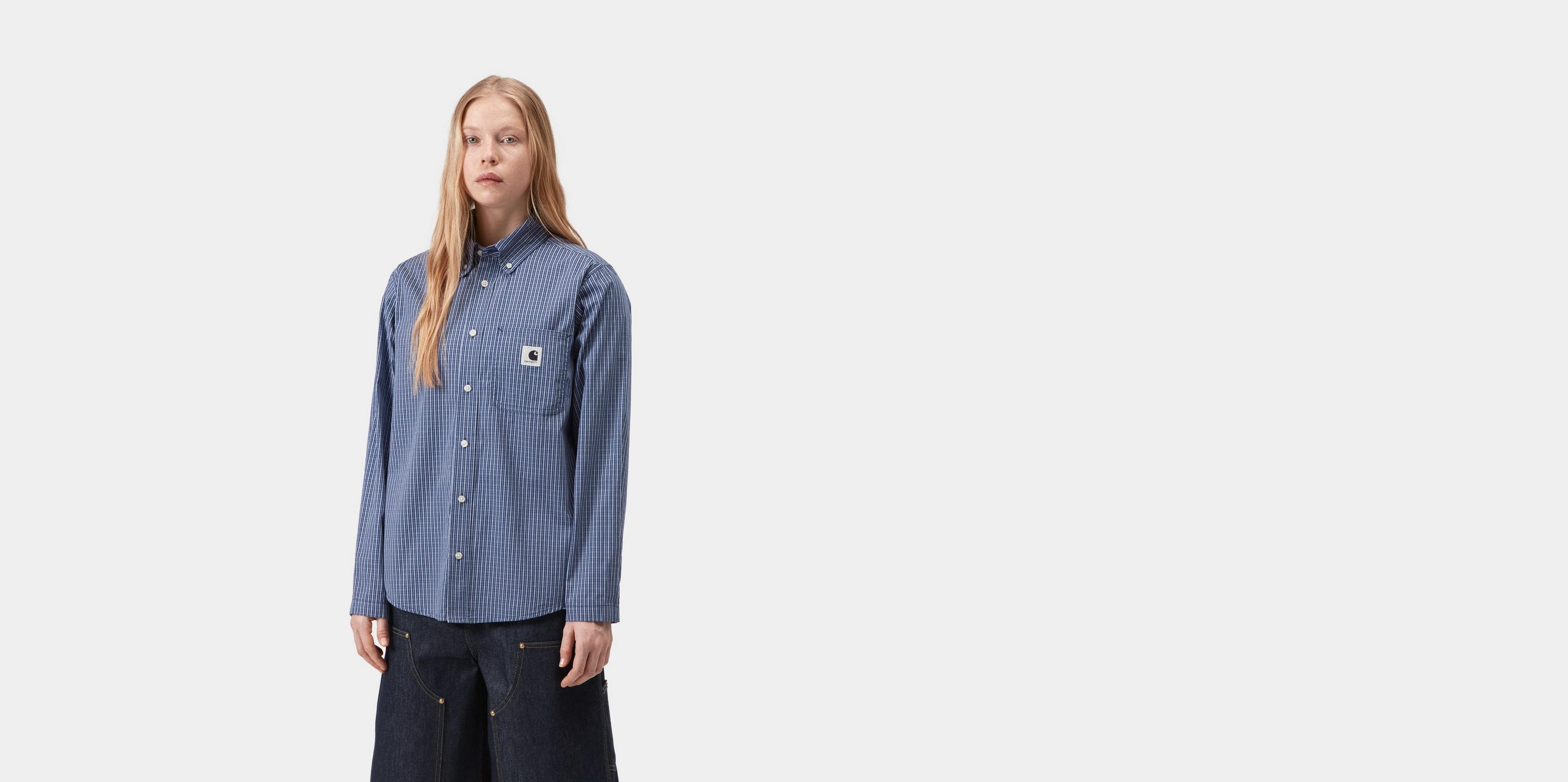 Carhartt WIP Women's L/S Groff Shirt, Groff Check, Blue | Official