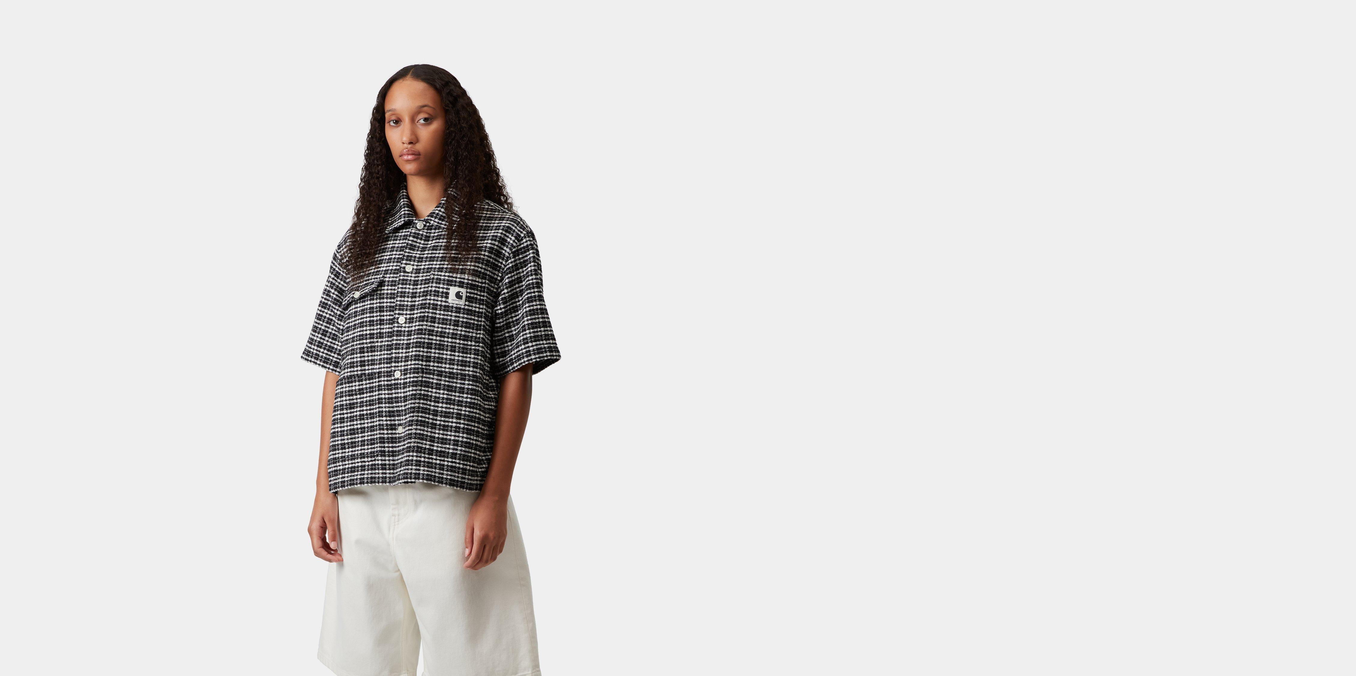 Carhartt WIP Women's S/S Michigan Shirt, Kander Check, Black