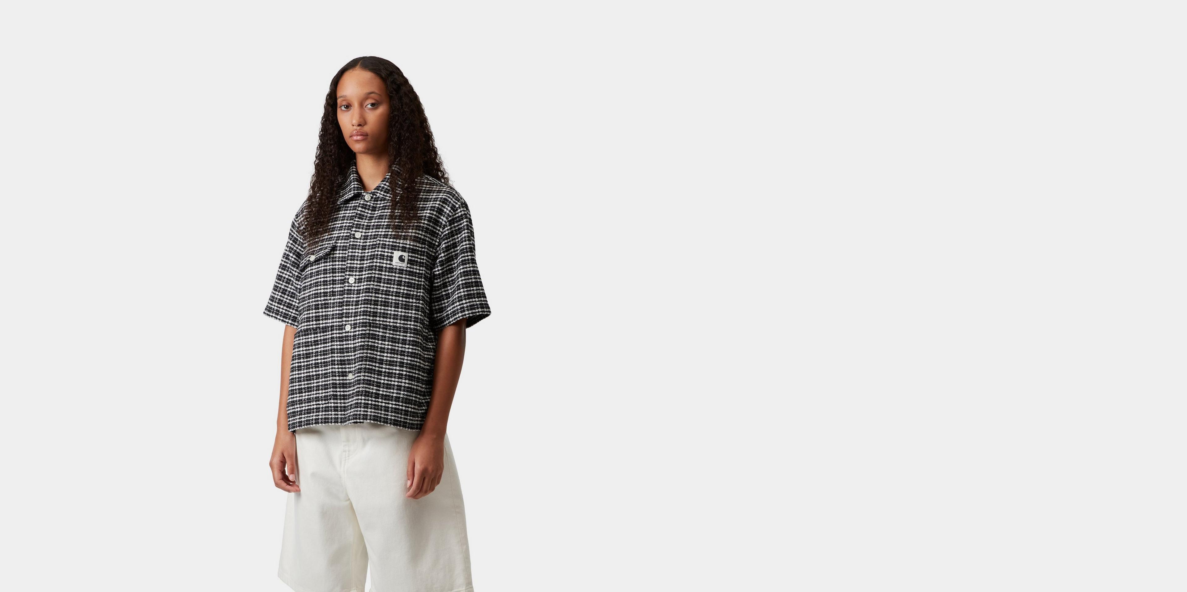 Carhartt WIP Women's S/S Michigan Shirt, Kander Check, Black