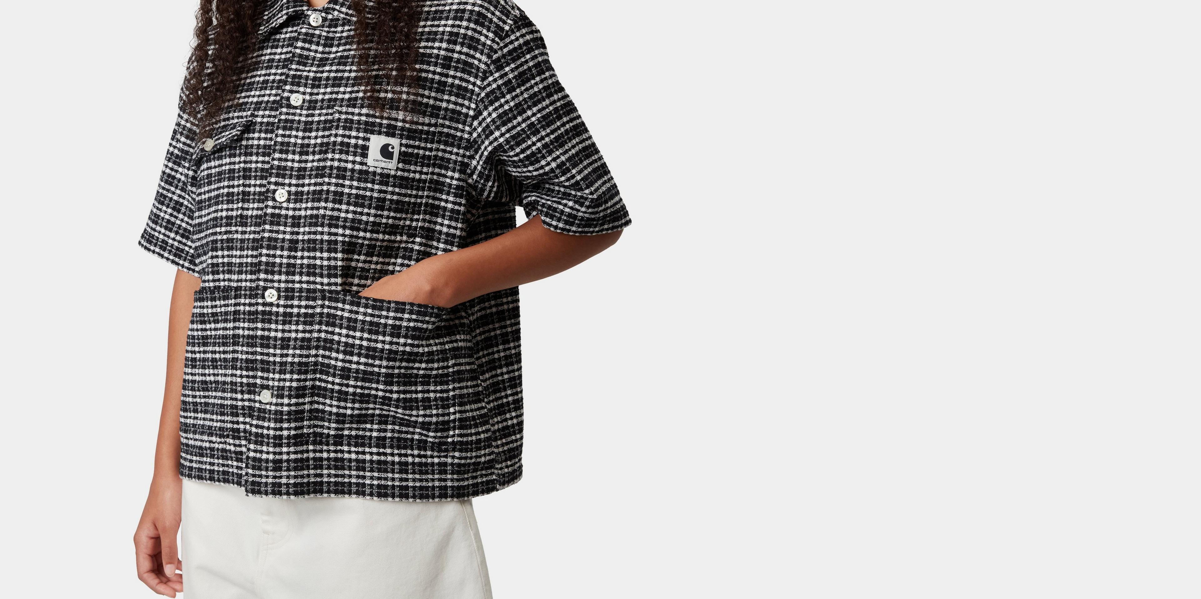 Carhartt WIP Women's S/S Michigan Shirt, Kander Check, Black