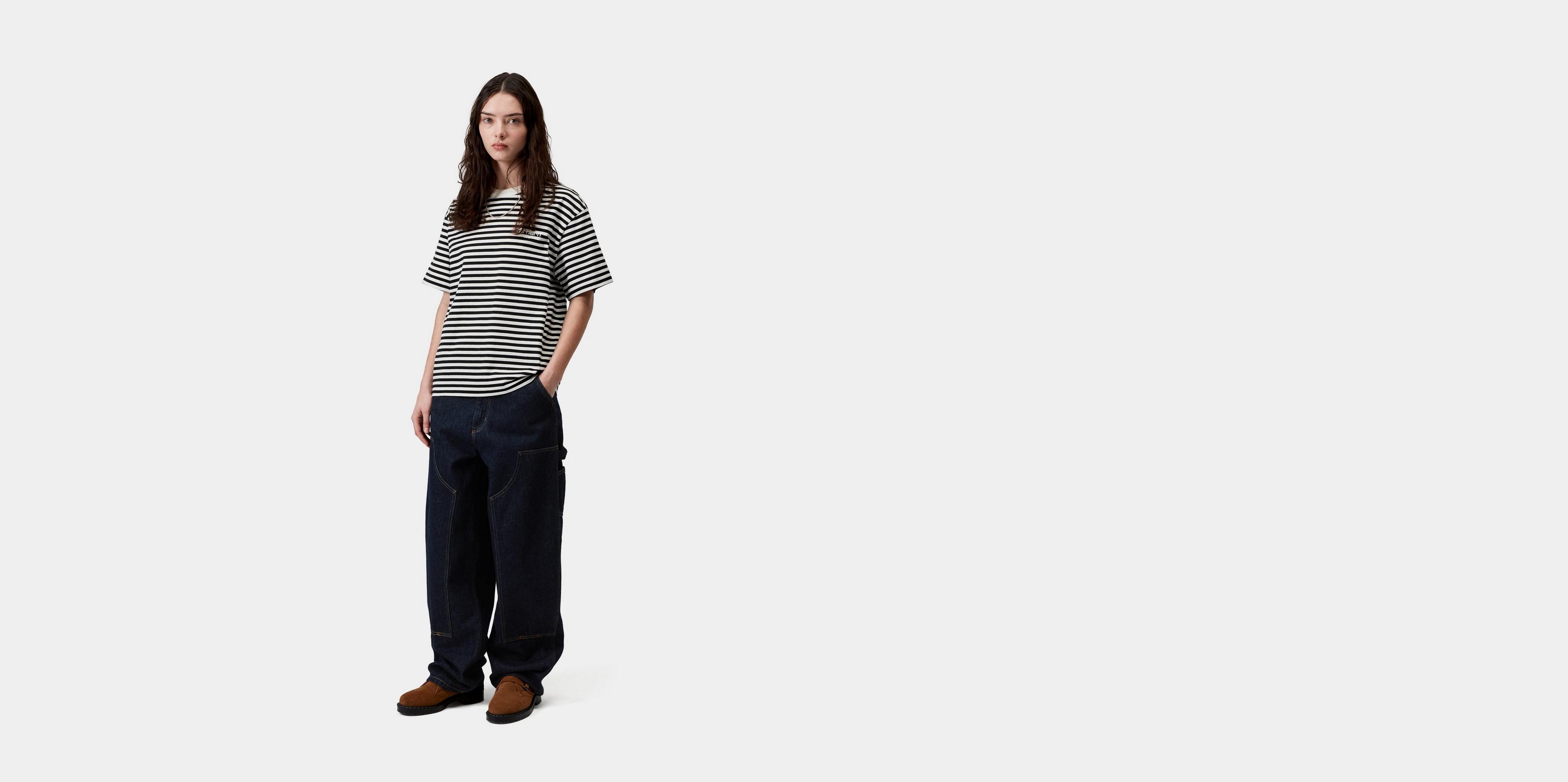 Carhartt WIP Women's S/S Ezra T-Shirt, Ezra Stripe, Black / Wax