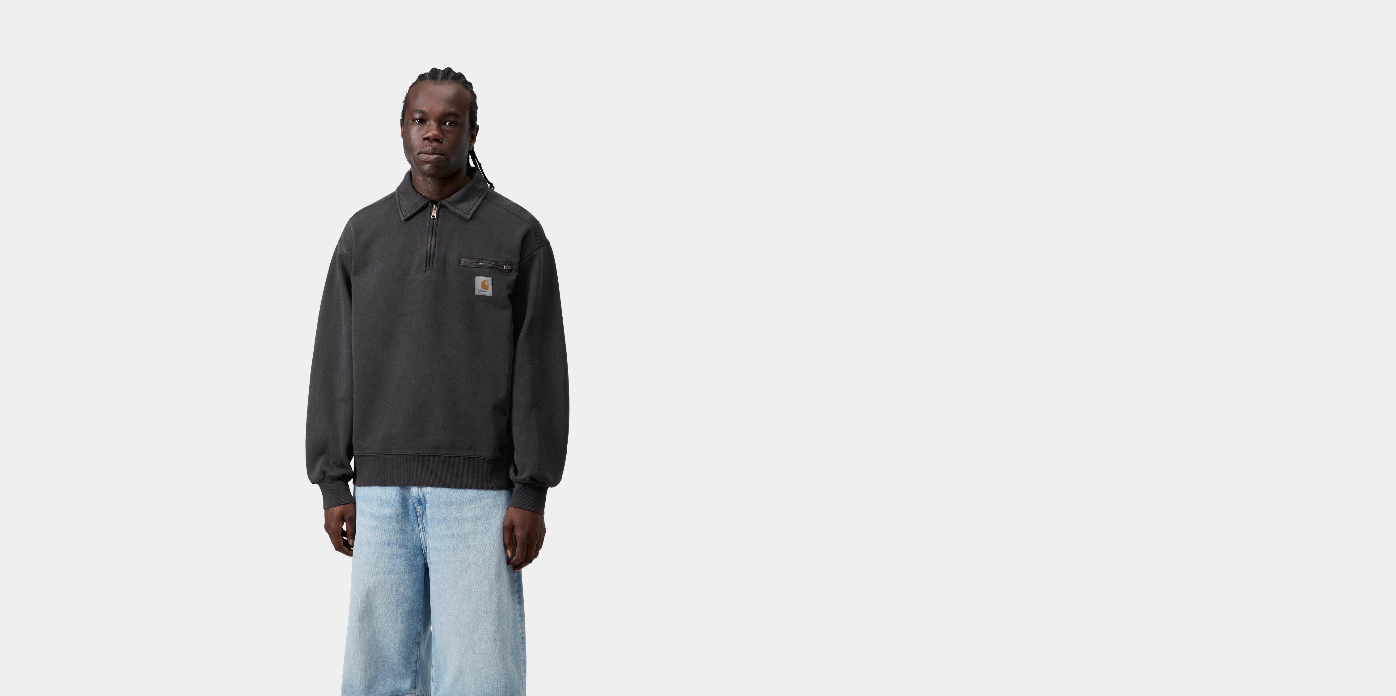 Carhartt WIP Half Zip Detroit Sweatshirt Black stone washed | S | Men