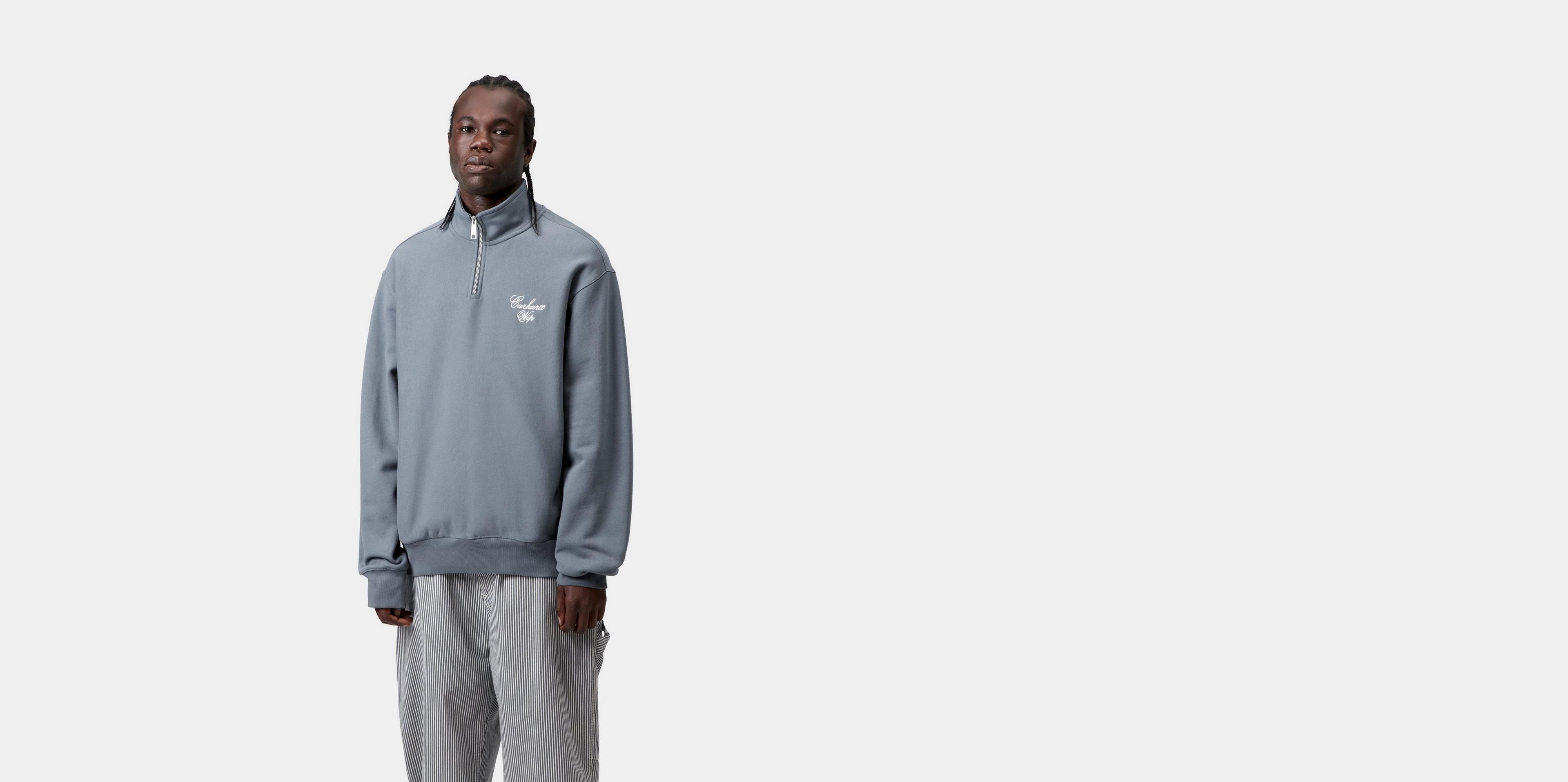 Carhartt WIP Longhand Half Zip Sweatshirt, Cozy Blue / White
