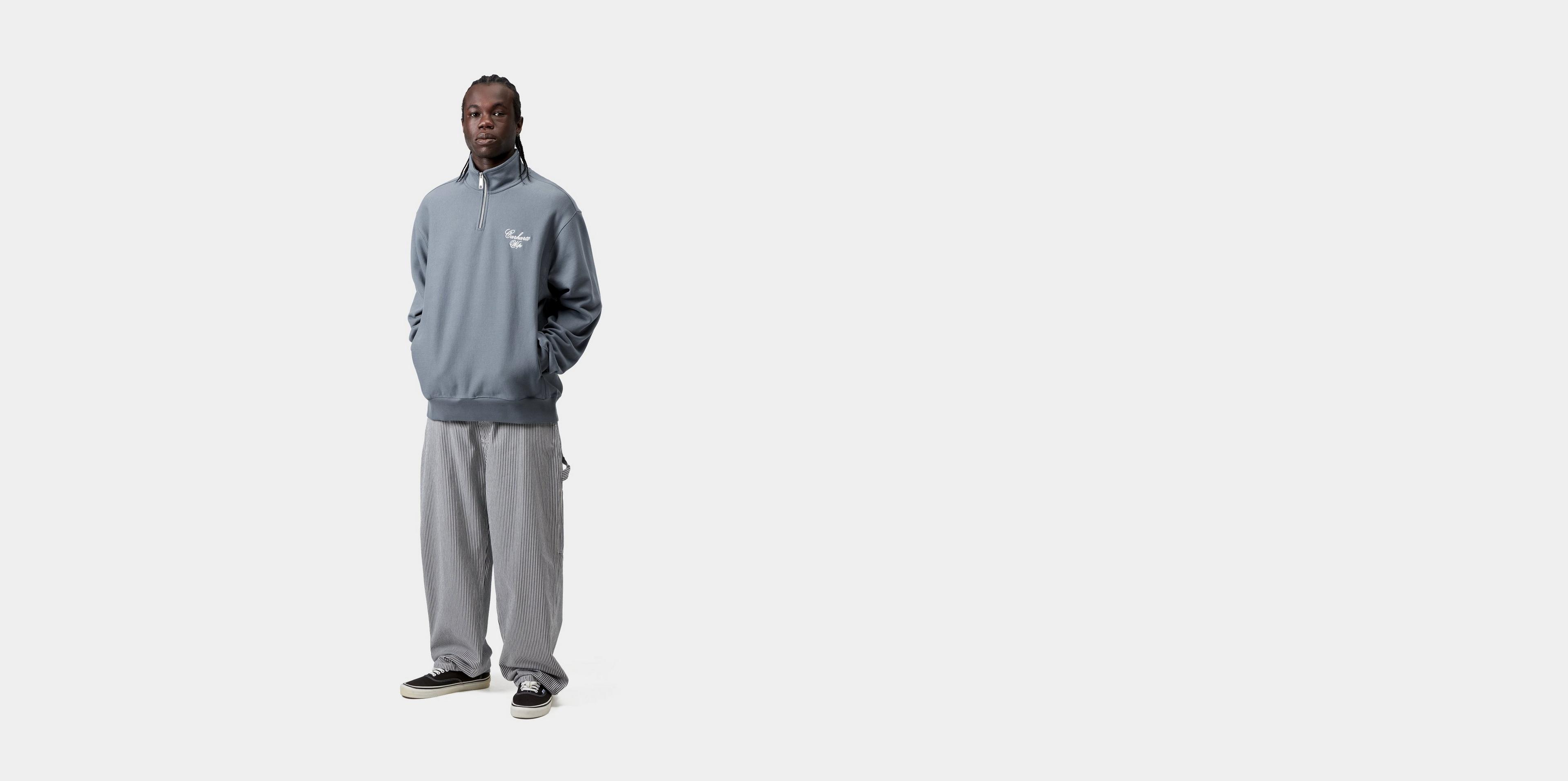 Carhartt WIP Longhand Half Zip Sweatshirt, Cozy Blue / White