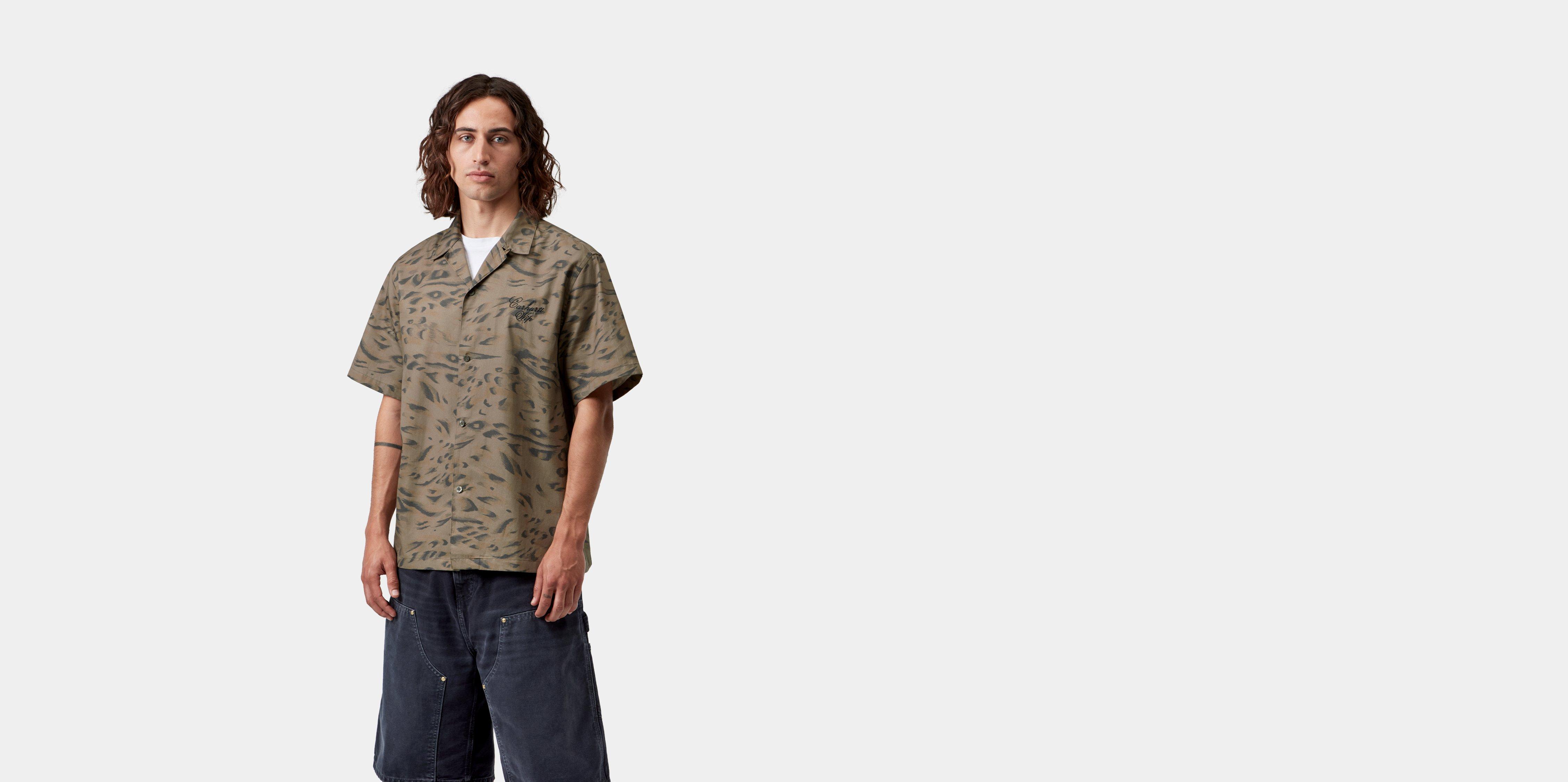 Carhartt WIP S/S Travon Shirt Duck Feather Print, Cypress / Black | green | L | Men