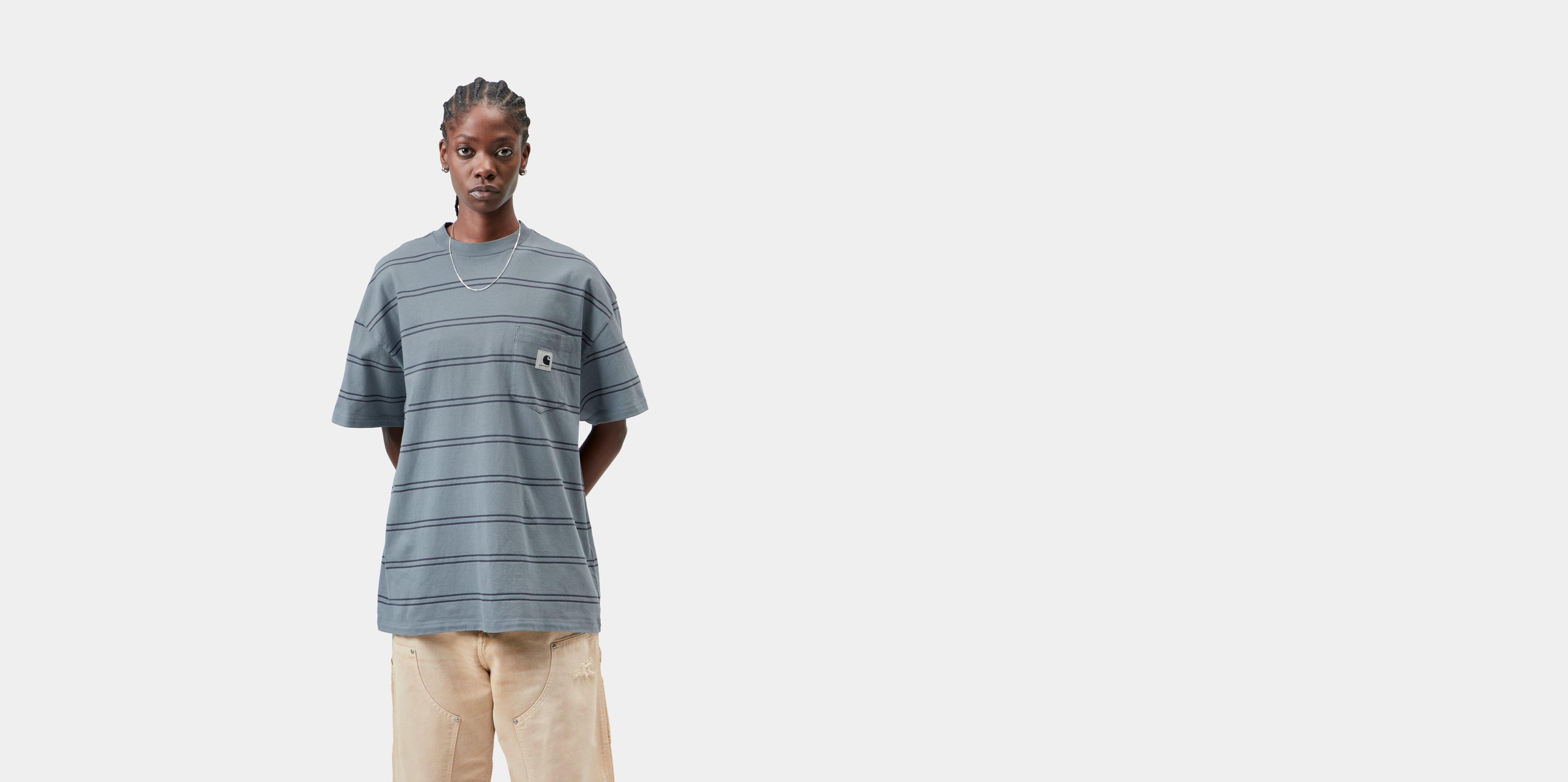Carhartt WIP W' S/S Bert Pocket T-Shirt Bert Stripe, Shady Blue / Shady Purple garment dyed | M | Women