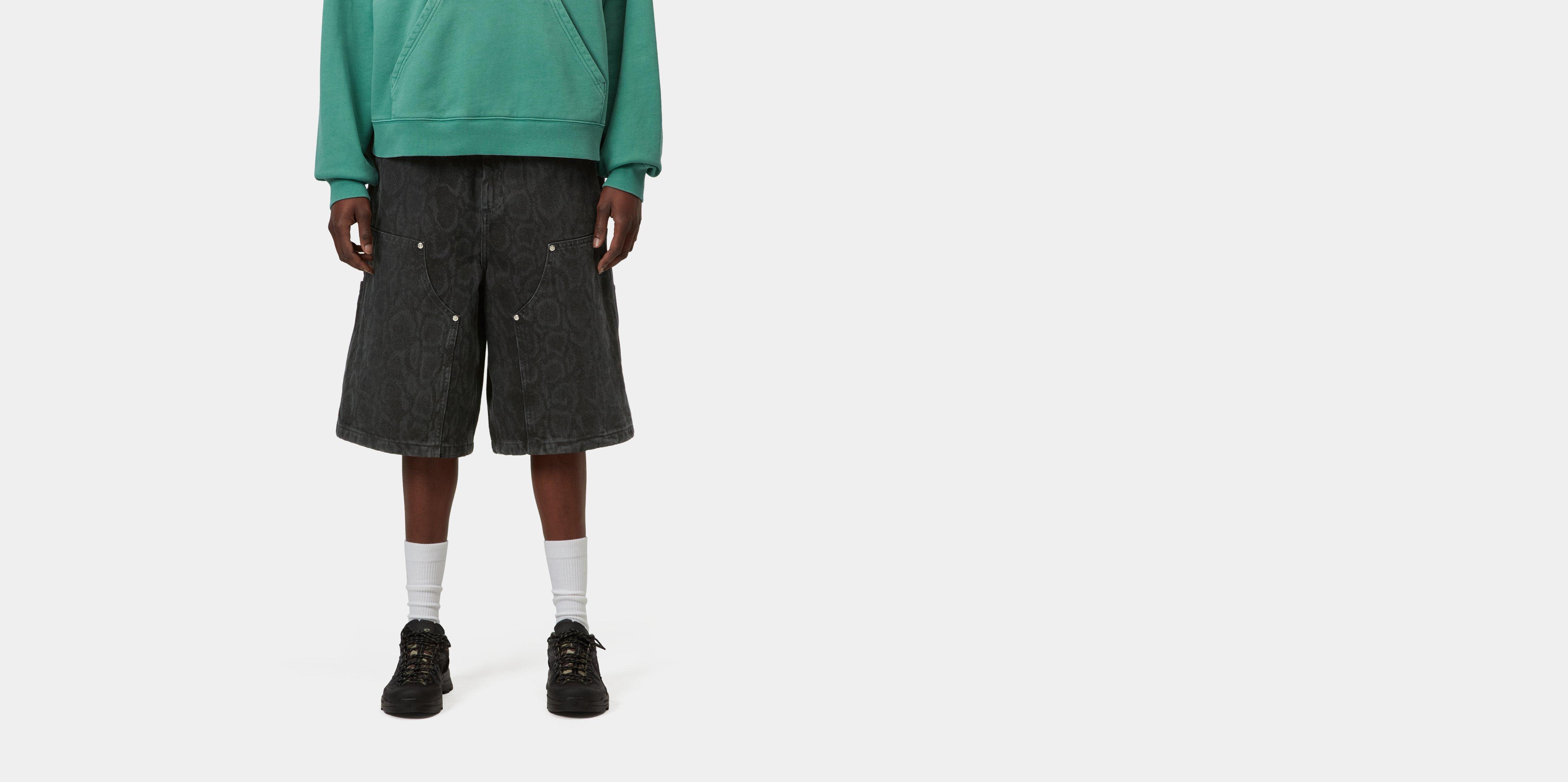 Carhartt WIP W' Snake Nixon Double Knee Short Snake Camo, Black heavy stone wash | black|multicolor | XS | Women