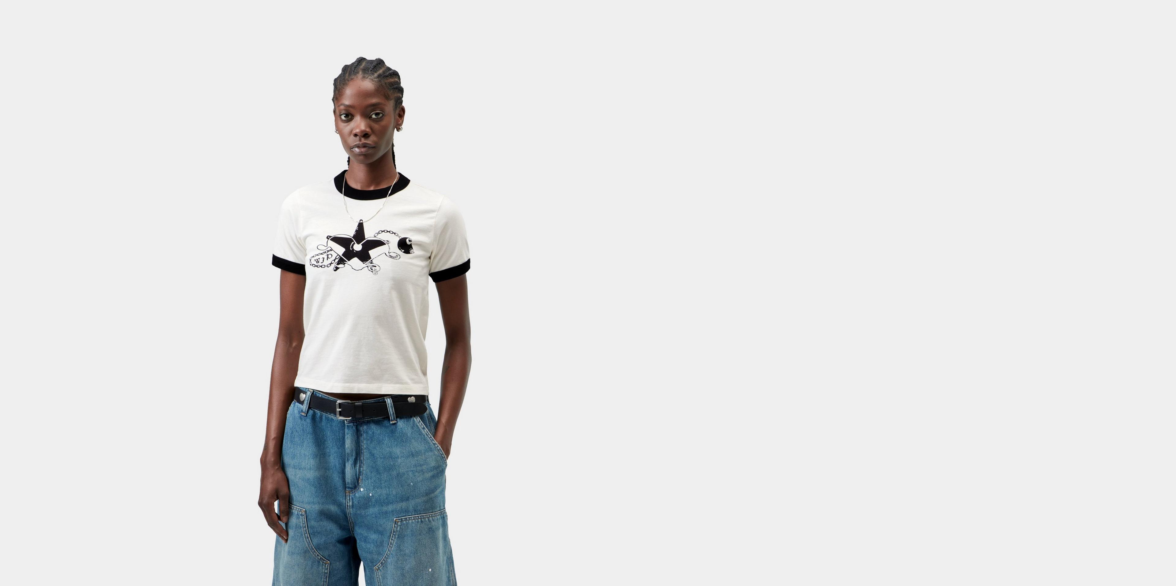 Carhartt WIP Women's S/S Outlaw Star Ringer T-Shirt, Wax / Black