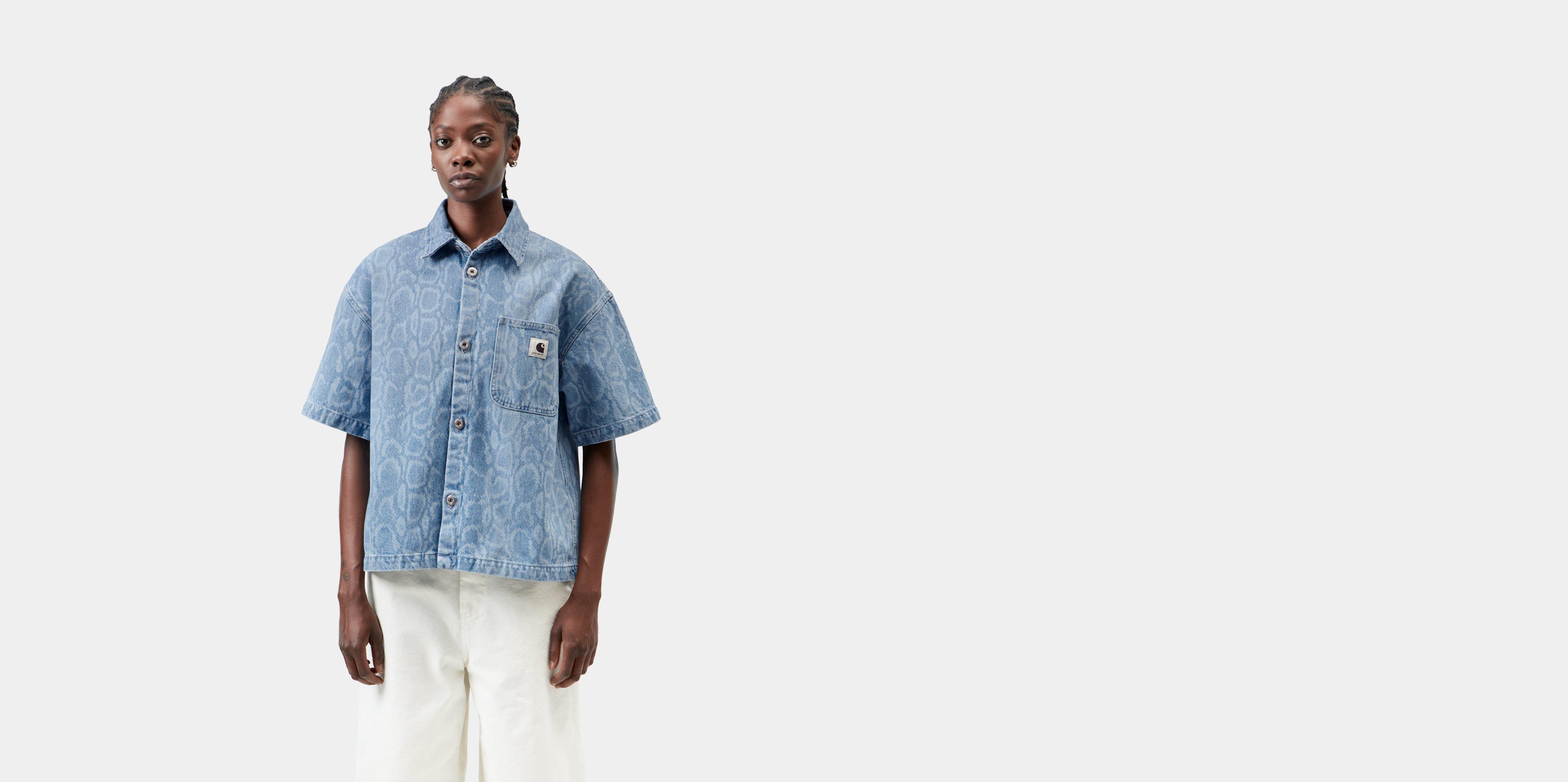 Carhartt WIP W' S/S Snake Lovilia Shirt Snake Camo, Blue bleached | S | Women