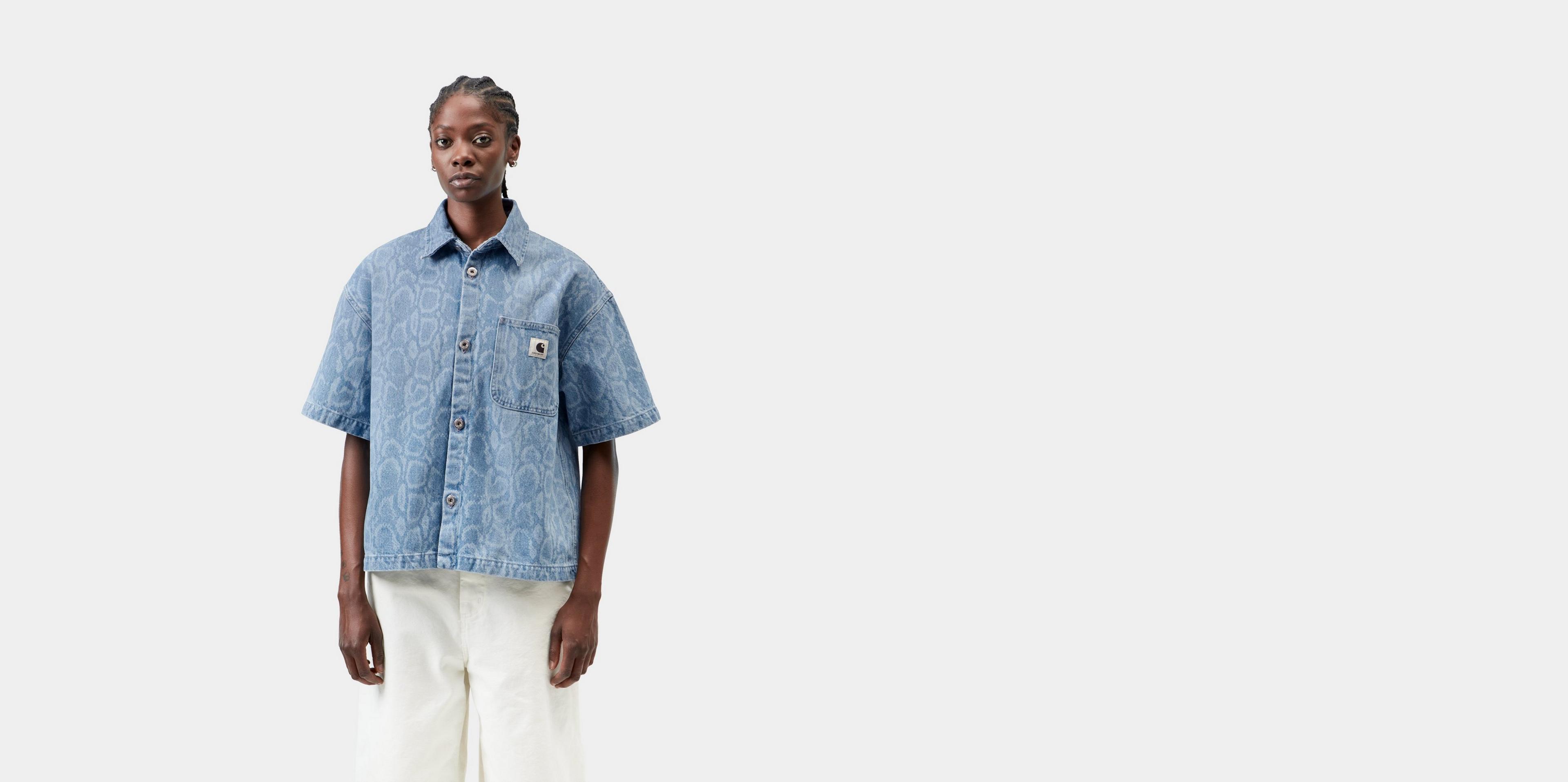 Carhartt WIP Women's S/S Snake Lovilia Shirt, Snake Camo, Blue