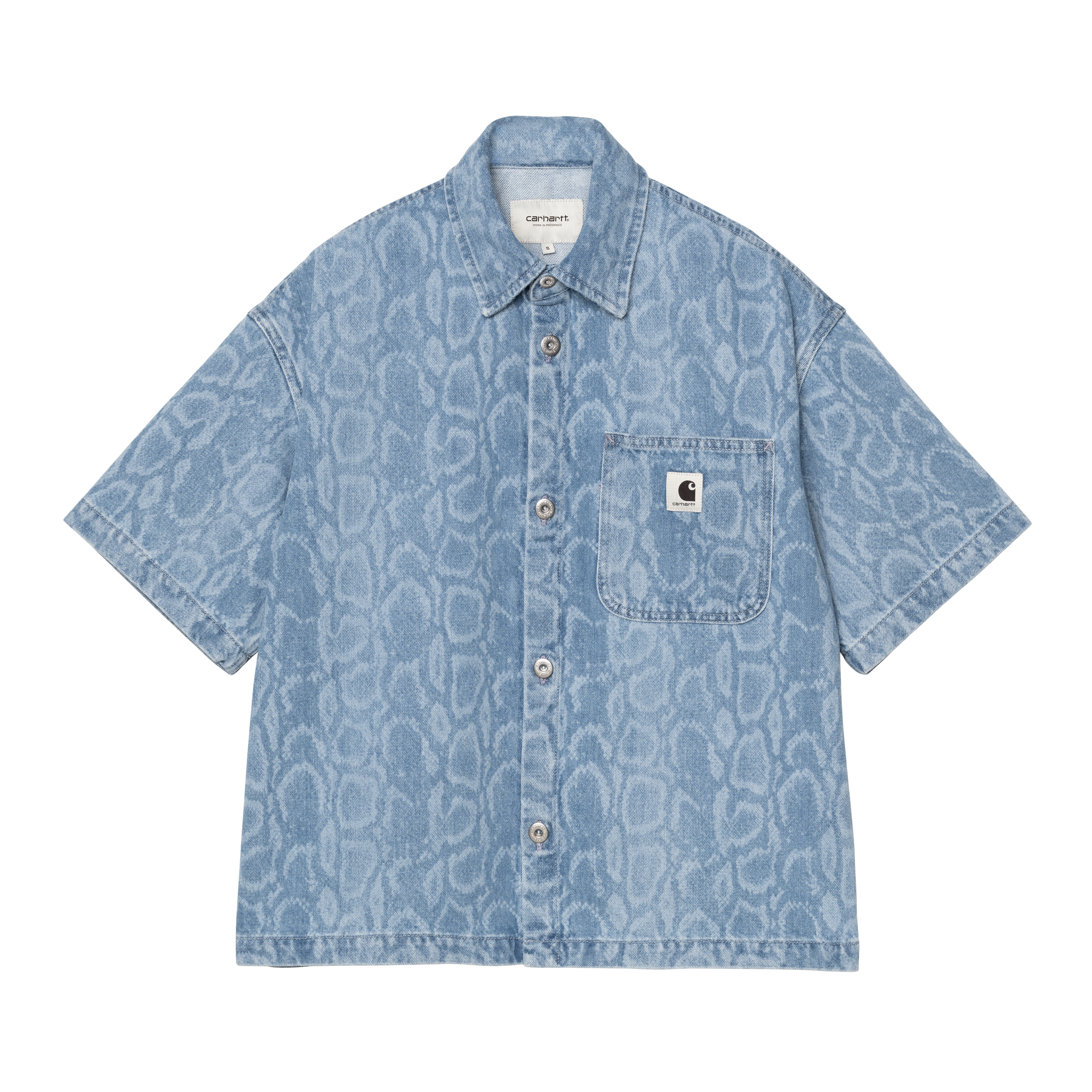 Carhartt WIP Women's S/S Snake Lovilia Shirt, Snake Camo, Blue