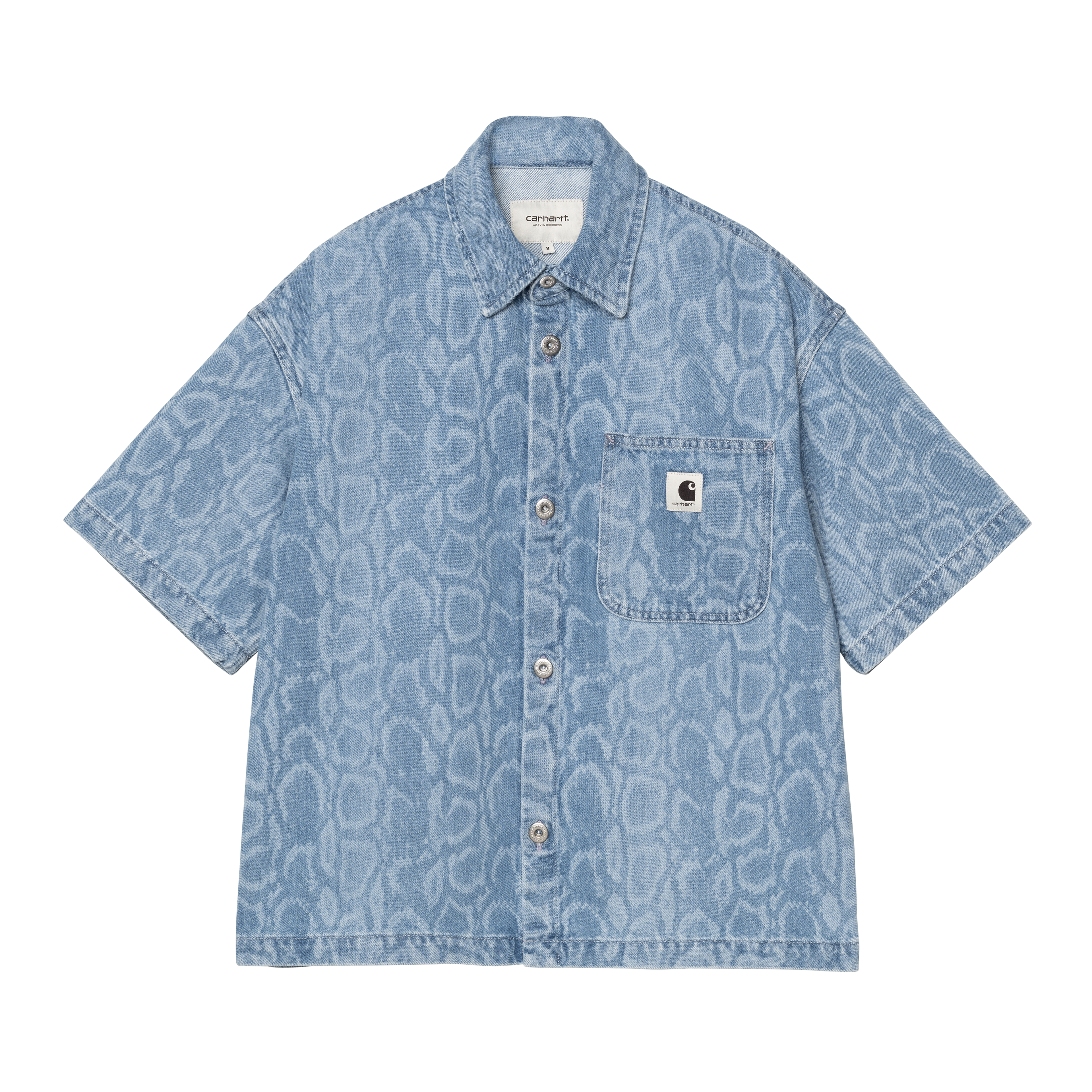 Carhartt WIP Women's S/S Snake Lovilia Shirt, Snake Camo, Blue