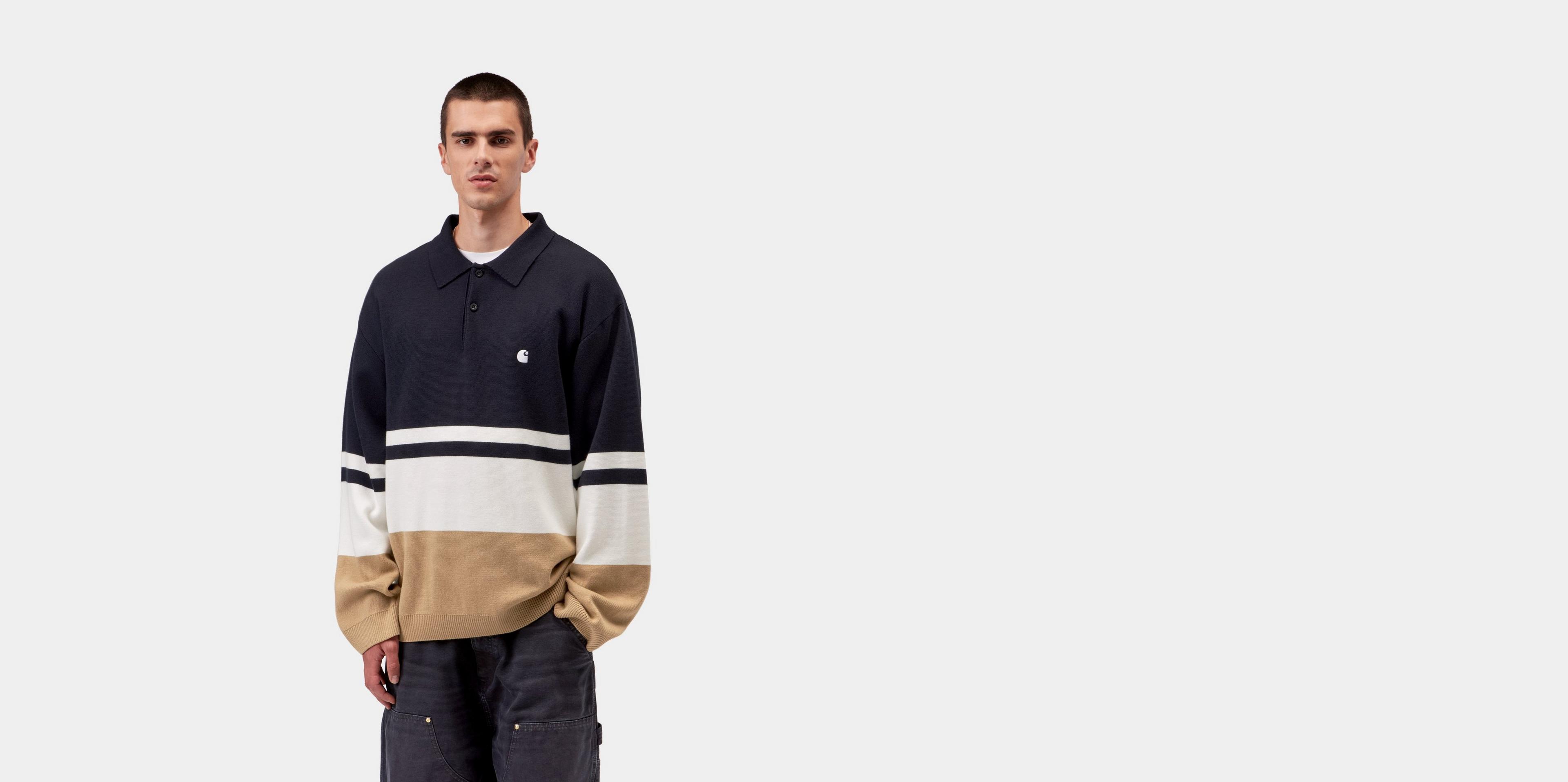 Carhartt WIP L/S Austin Polo, Rugby Jacquard, Dark Navy | Official