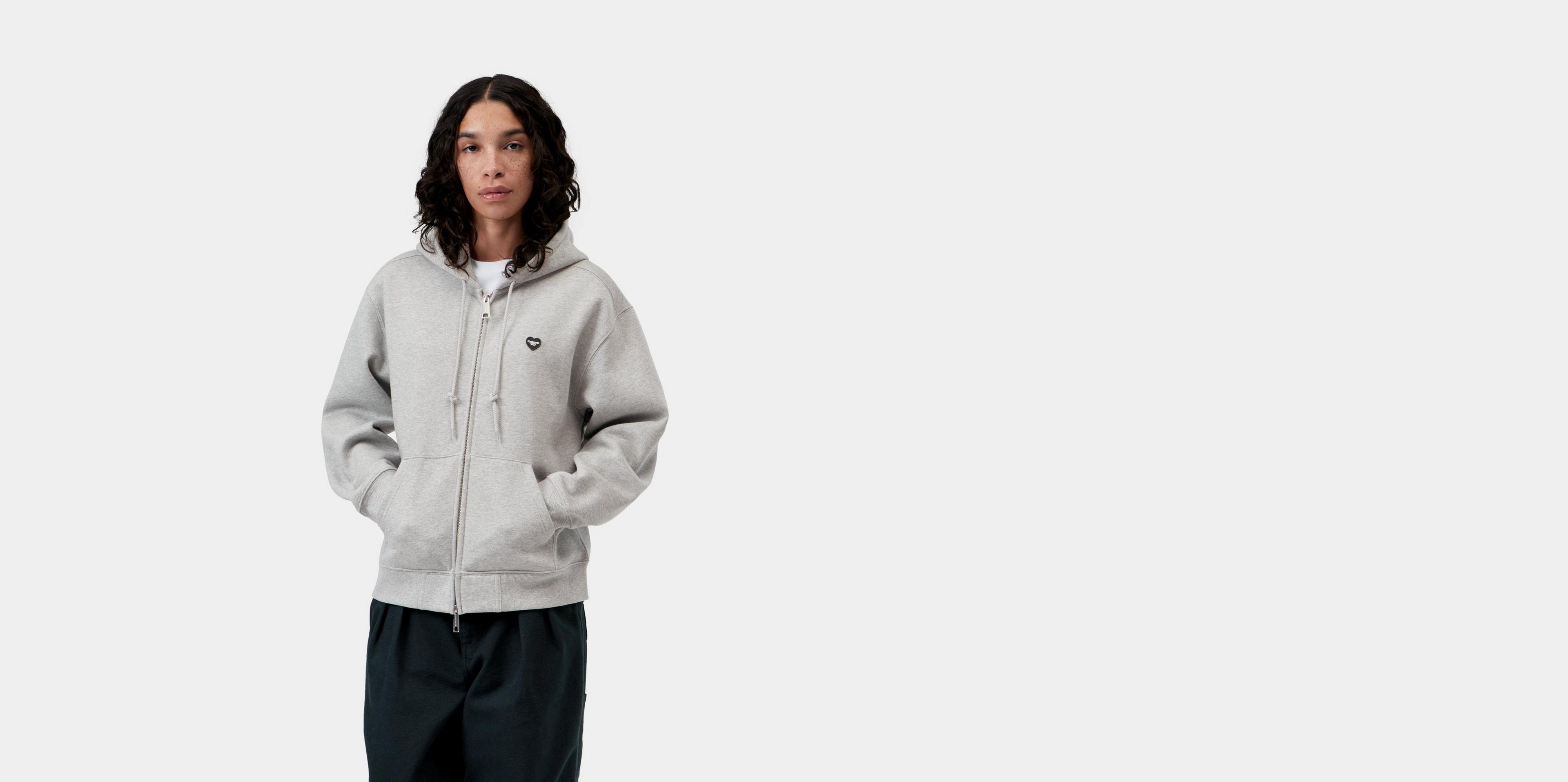 Carhartt WIP Women's Hooded Small Heart Patch Jacket, Grey Heather