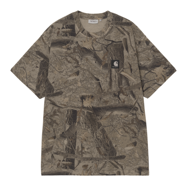 S/S Feather Tree T-Shirt Camo Feather Tree, Khaki / Shungite garment dyed