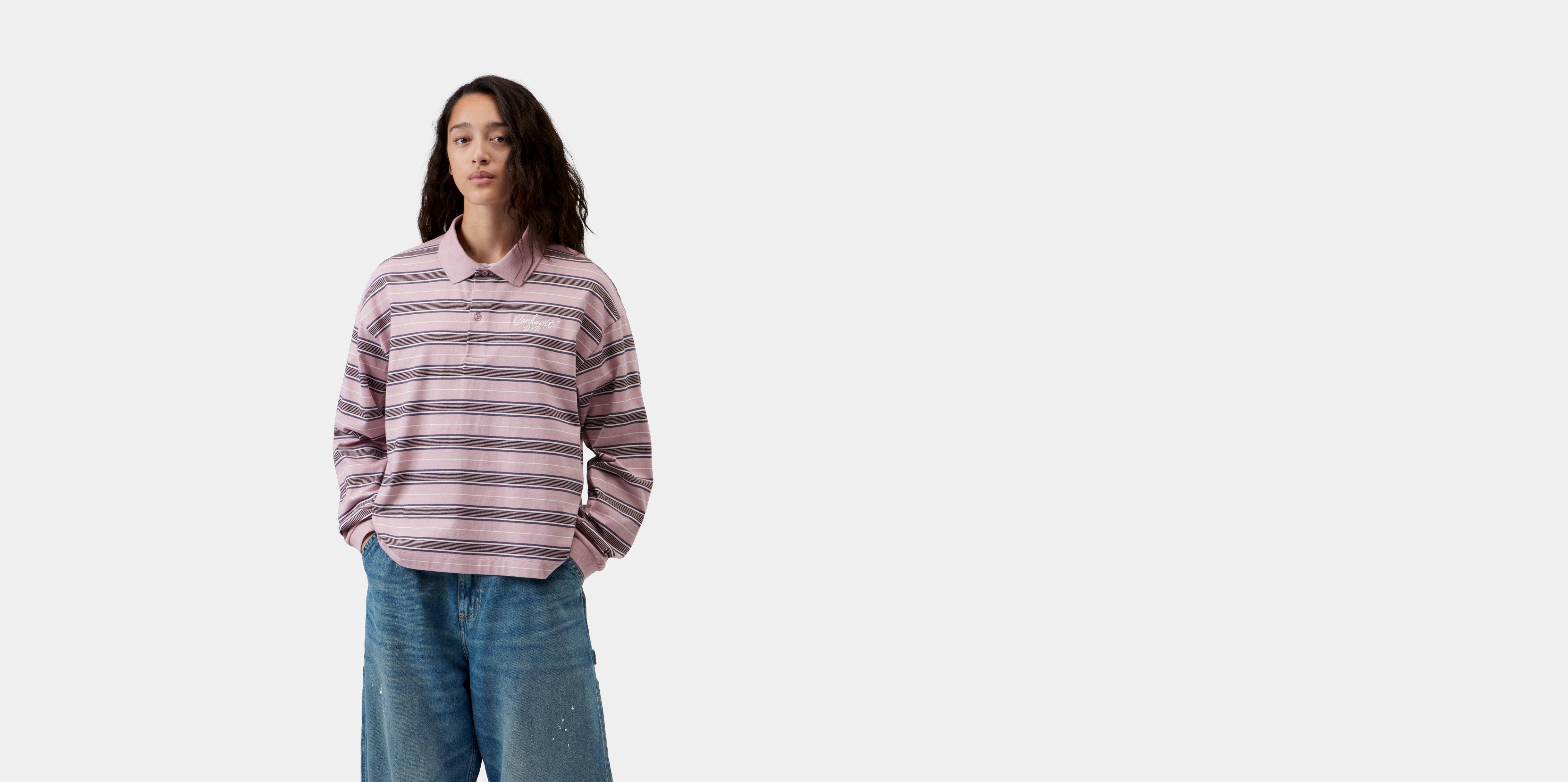 Carhartt WIP W' L/S Bronson Polo Bronson Stripe, Hortensia | purple|pink | XS | Women