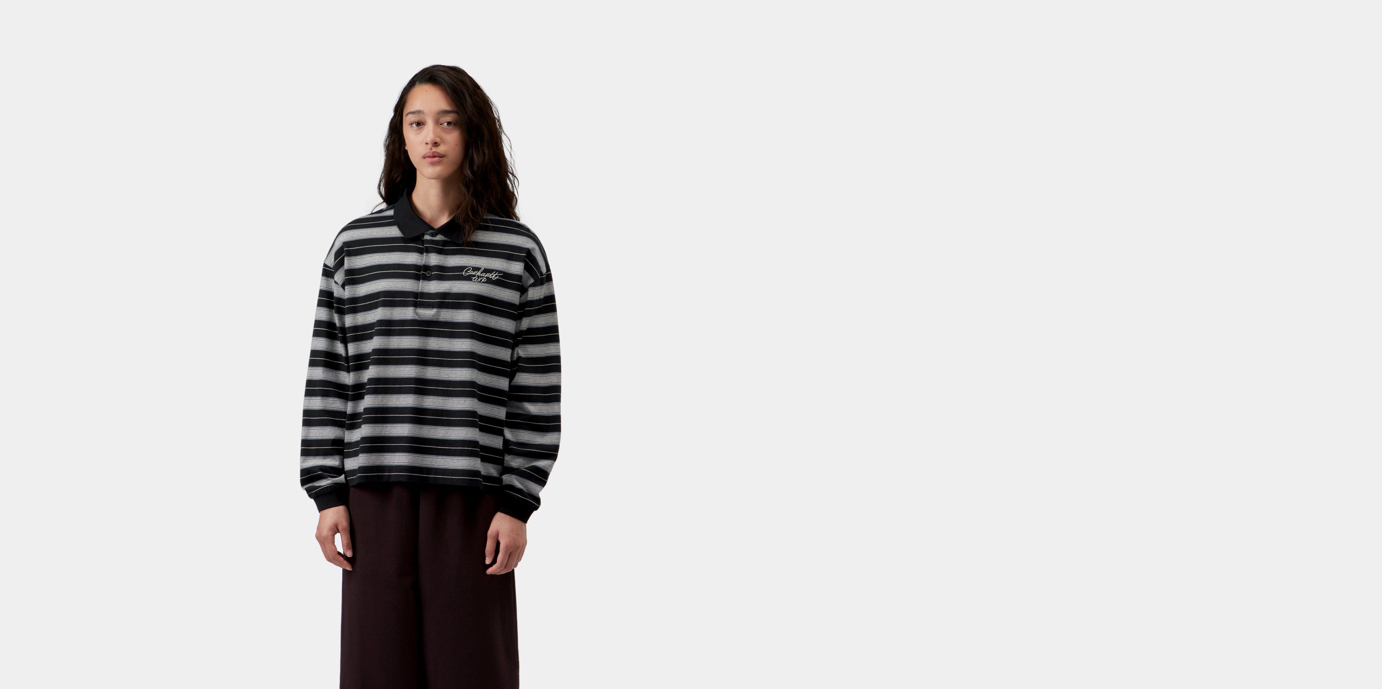 Carhartt WIP W' L/S Bronson Polo Bronson Stripe, Black | M | Women