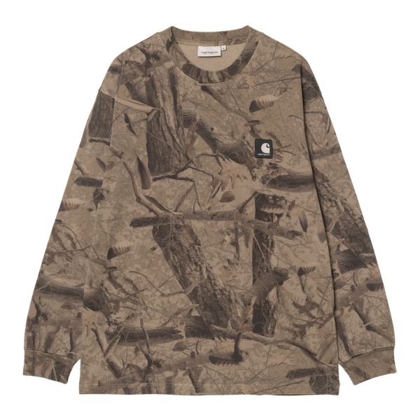 L/S Feather Tree T-Shirt Camo Feather Tree, Khaki / Shungite garment dyed