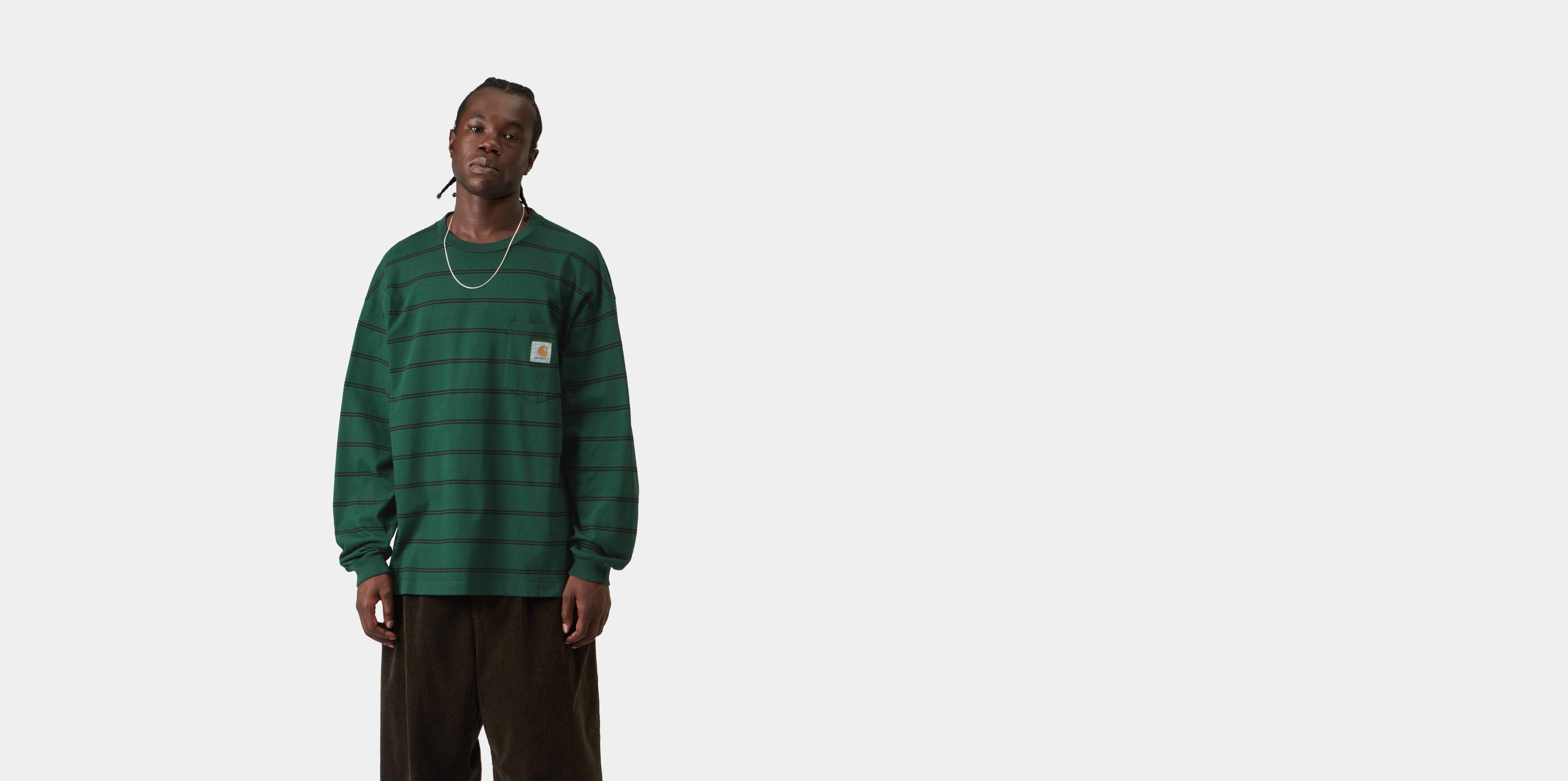Carhartt WIP L/S Cardona Pocket T-Shirt Cardona Stripe, Natural / Dark Scarab garment dyed | beige | L | Men