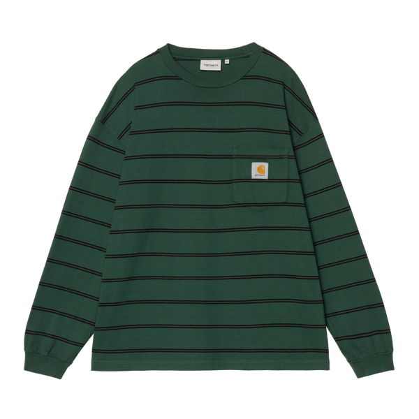 L/S Cardona Pocket T-Shirt Cardona Stripe, Natural / Dark Scarab garment dyed