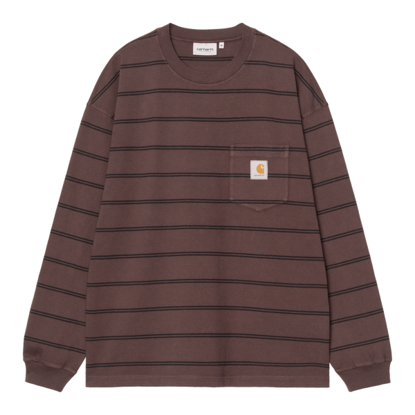 L/S Cardona Pocket T-Shirt Cardona Stripe, Natural / Palisander garment dyed