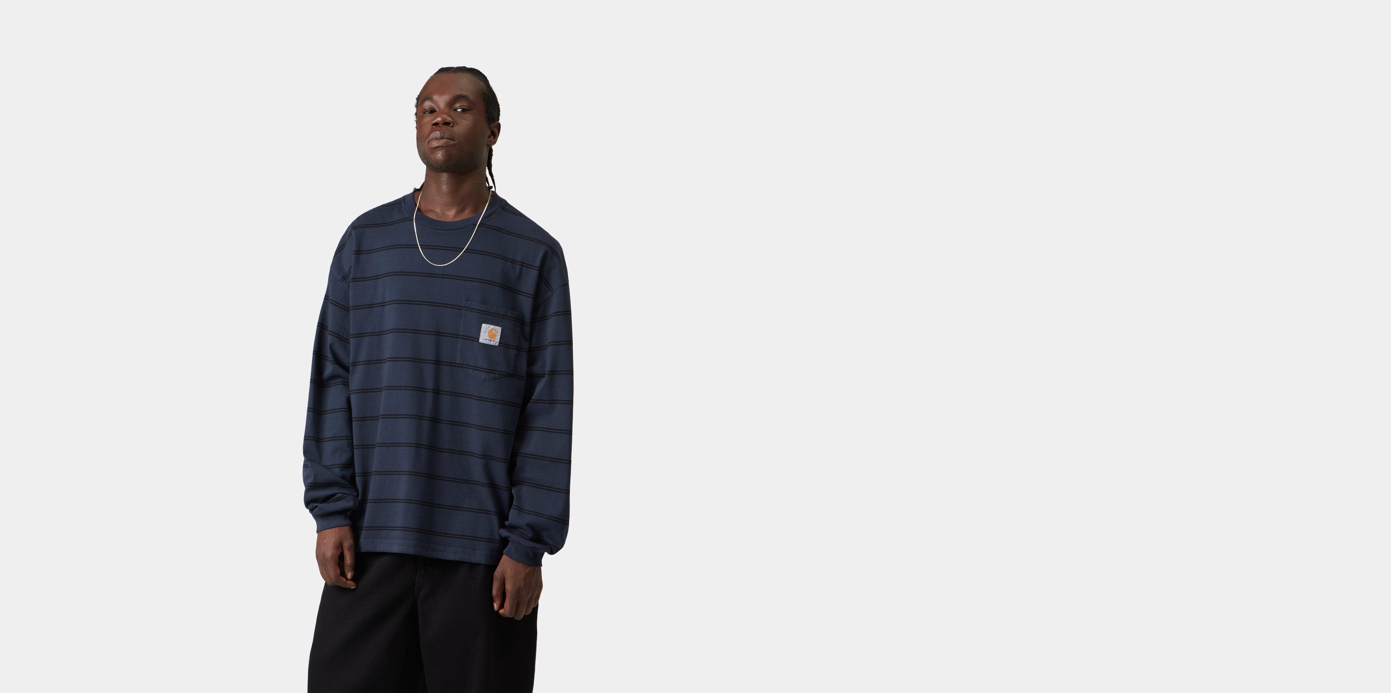 Carhartt WIP L/S Cardona Pocket T-Shirt Cardona Stripe, Natural / Dark Navy garment dyed | beige | S | Men