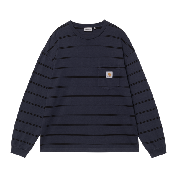 L/S Cardona Pocket T-Shirt Cardona Stripe, Natural / Dark Navy garment dyed