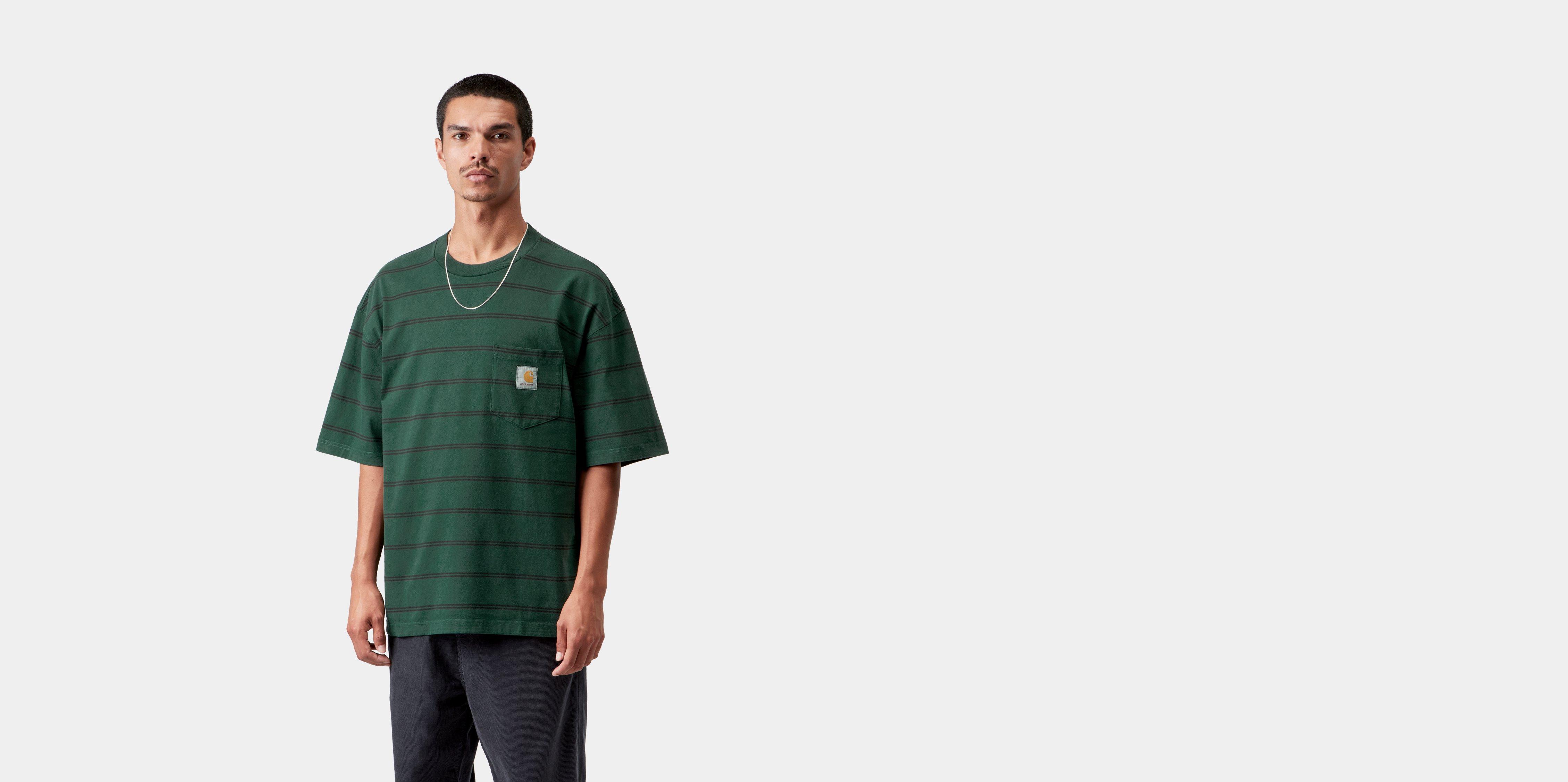 Carhartt WIP S/S Cardona Pocket T-Shirt Cardona Stripe, Natural / Dark Scarab garment dyed | beige | L | Men