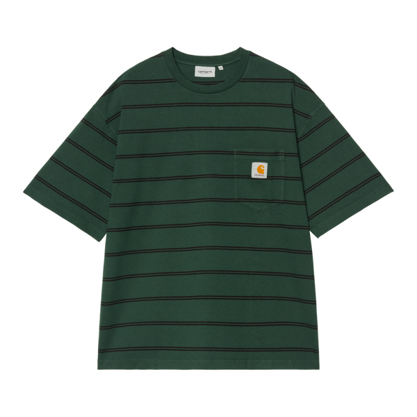 S/S Cardona Pocket T-Shirt Cardona Stripe, Natural / Dark Scarab garment dyed