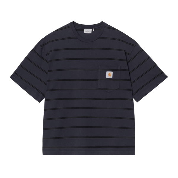 S/S Cardona Pocket T-Shirt Cardona Stripe, Natural / Dark Navy garment dyed