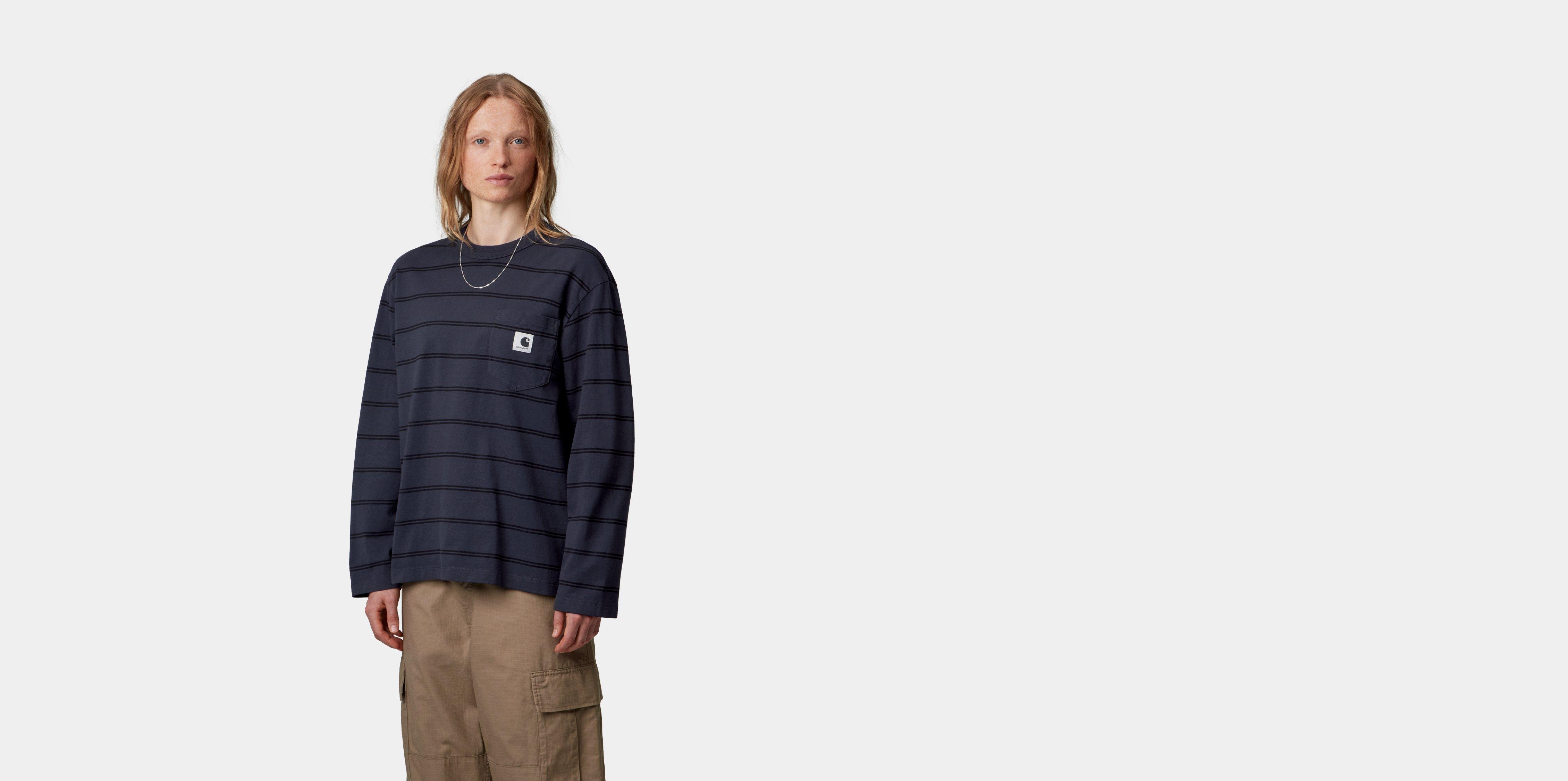 Carhartt WIP W' L/S Cardona Pocket T-Shirt Cardona Stripe, Natural / Dark Navy garment dyed | beige | L | Women