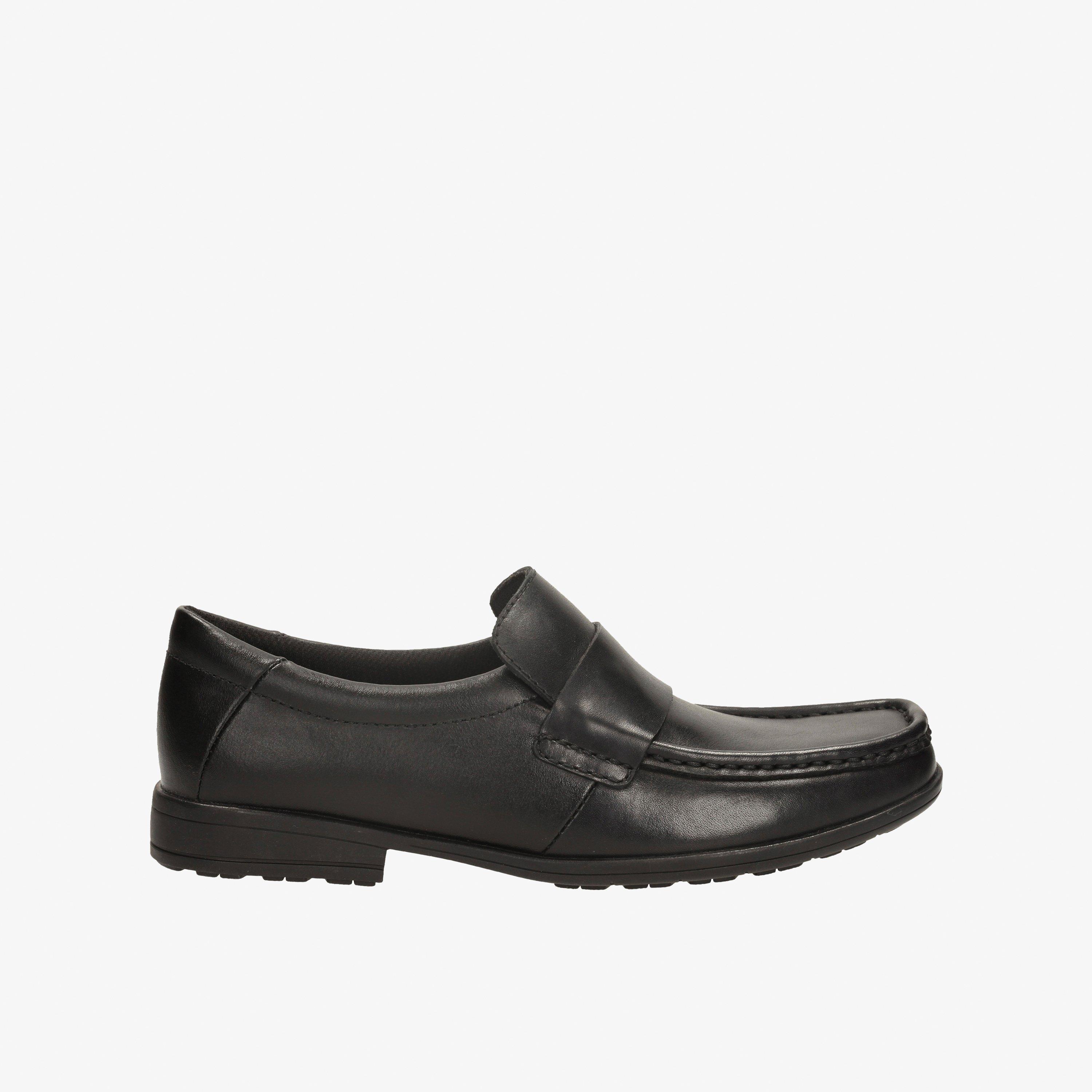 Boys Corris Step Youth Black Leather Slip Ons | Clarks Outlet