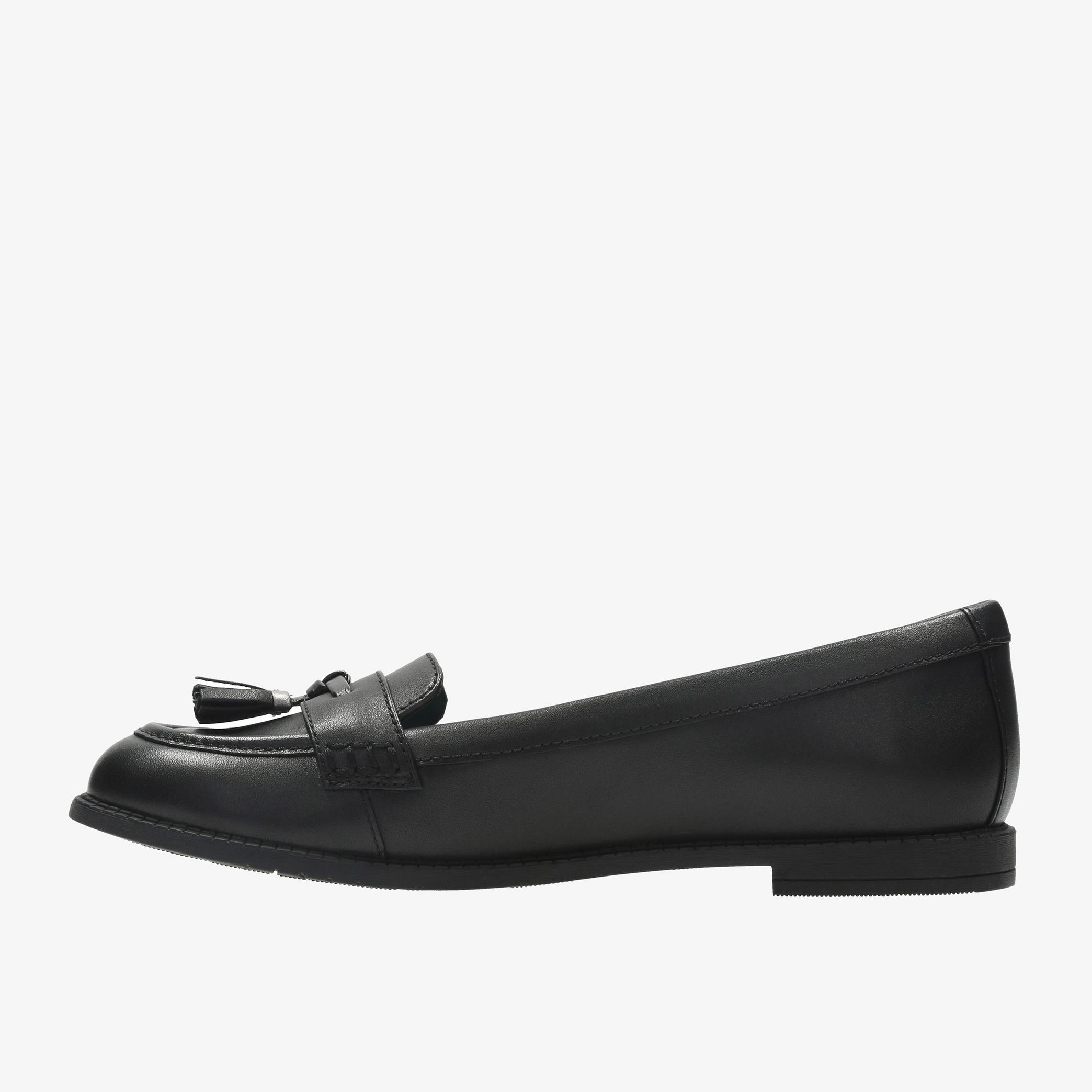GIRLS Preppy Edge Youth Black Leather Loafers | Clarks Outlet