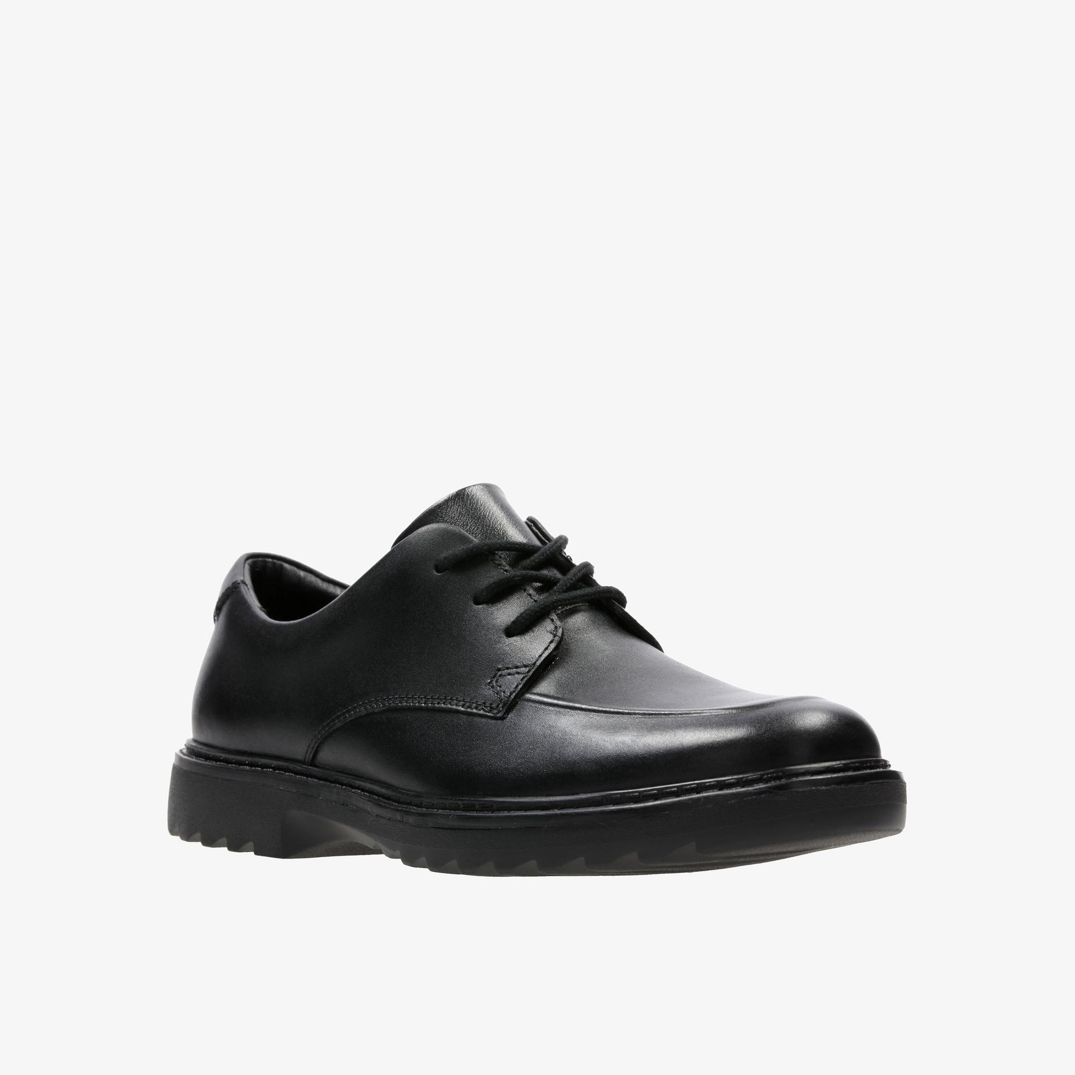 Asher Grove Youth Black Leather Derby Shoes, view 3 of 6
