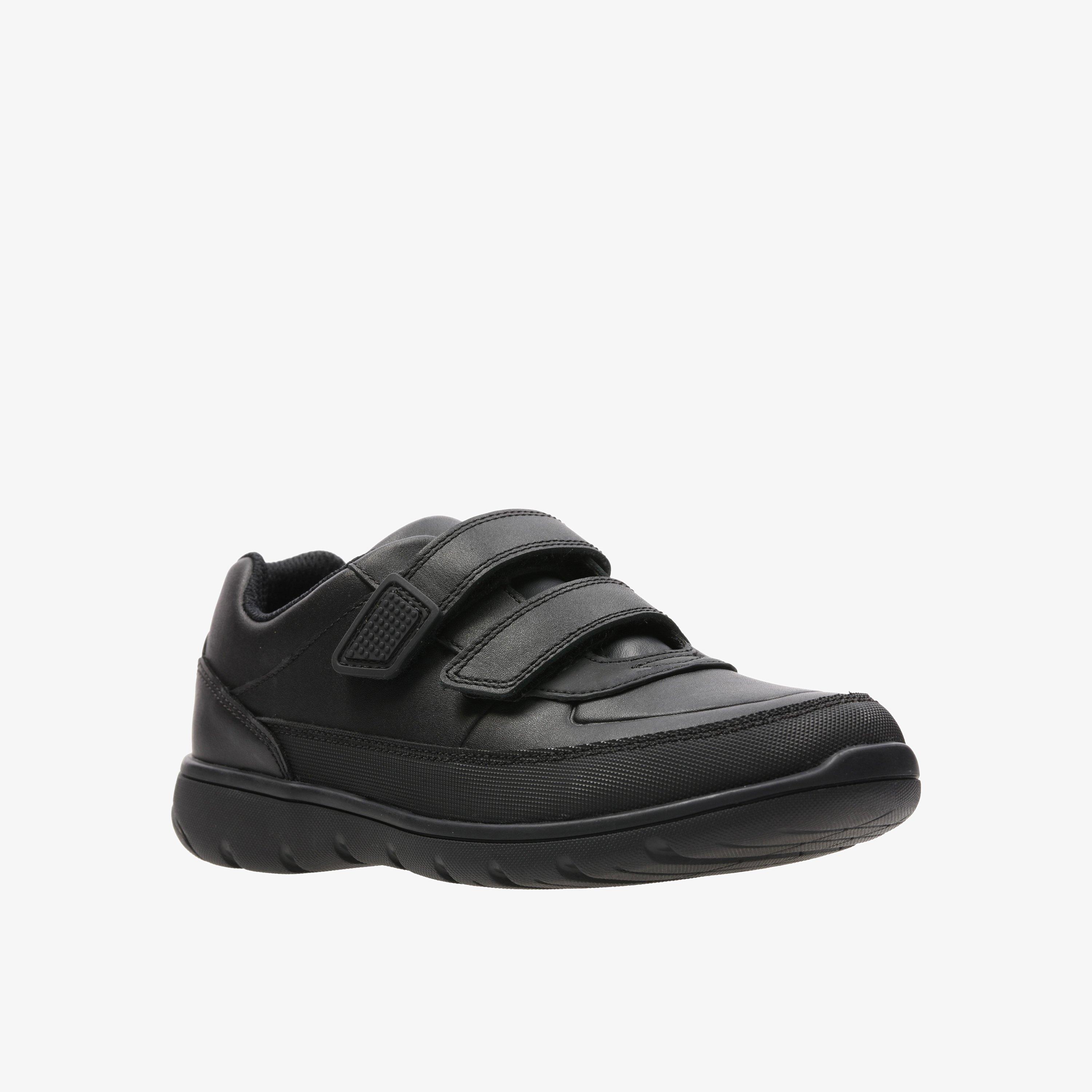 Venture Walk Kid Black Leather Riptape School Shoes, view 3 of 6