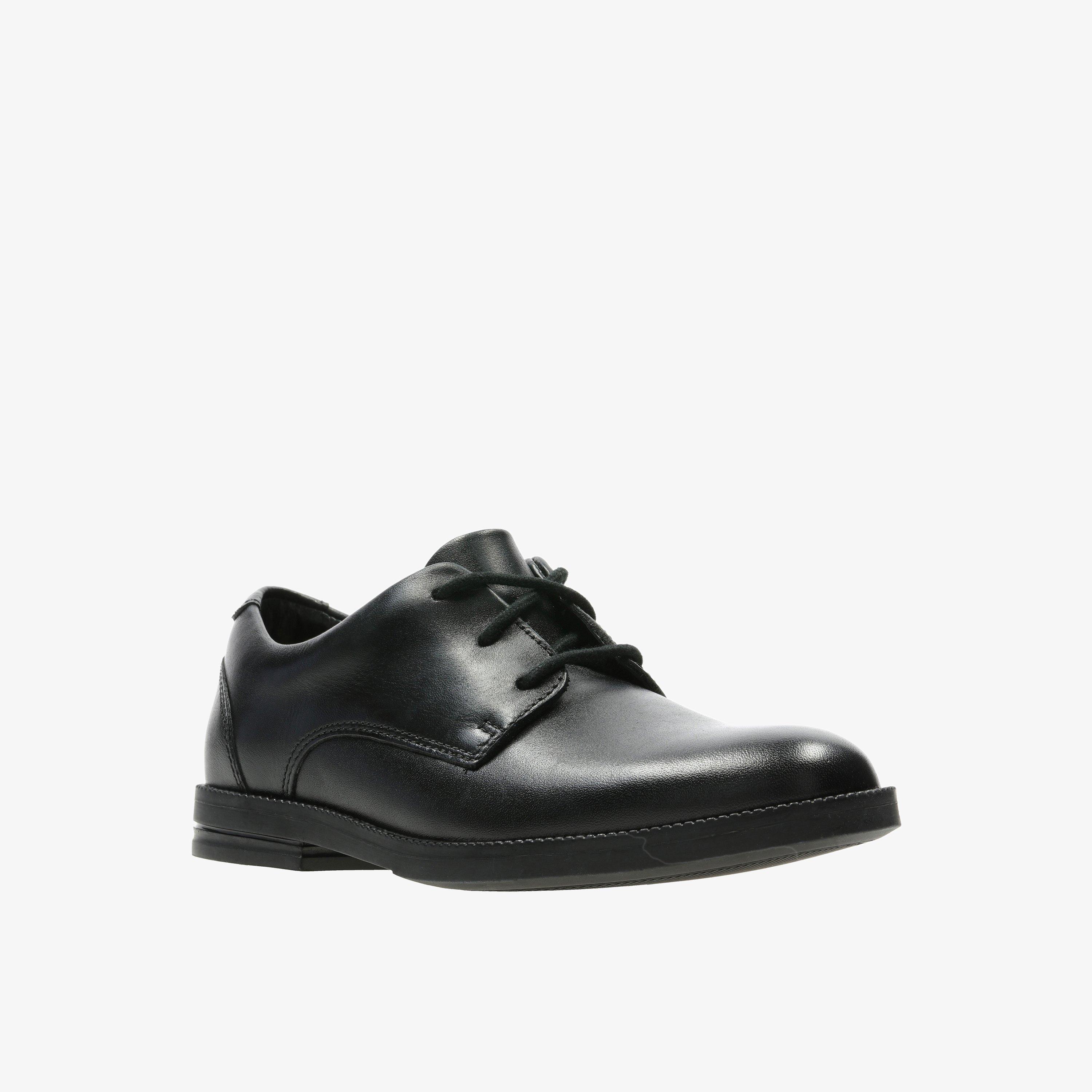 Rufus Edge Kid Black Leather Lace Up School Shoes, view 3 of 6