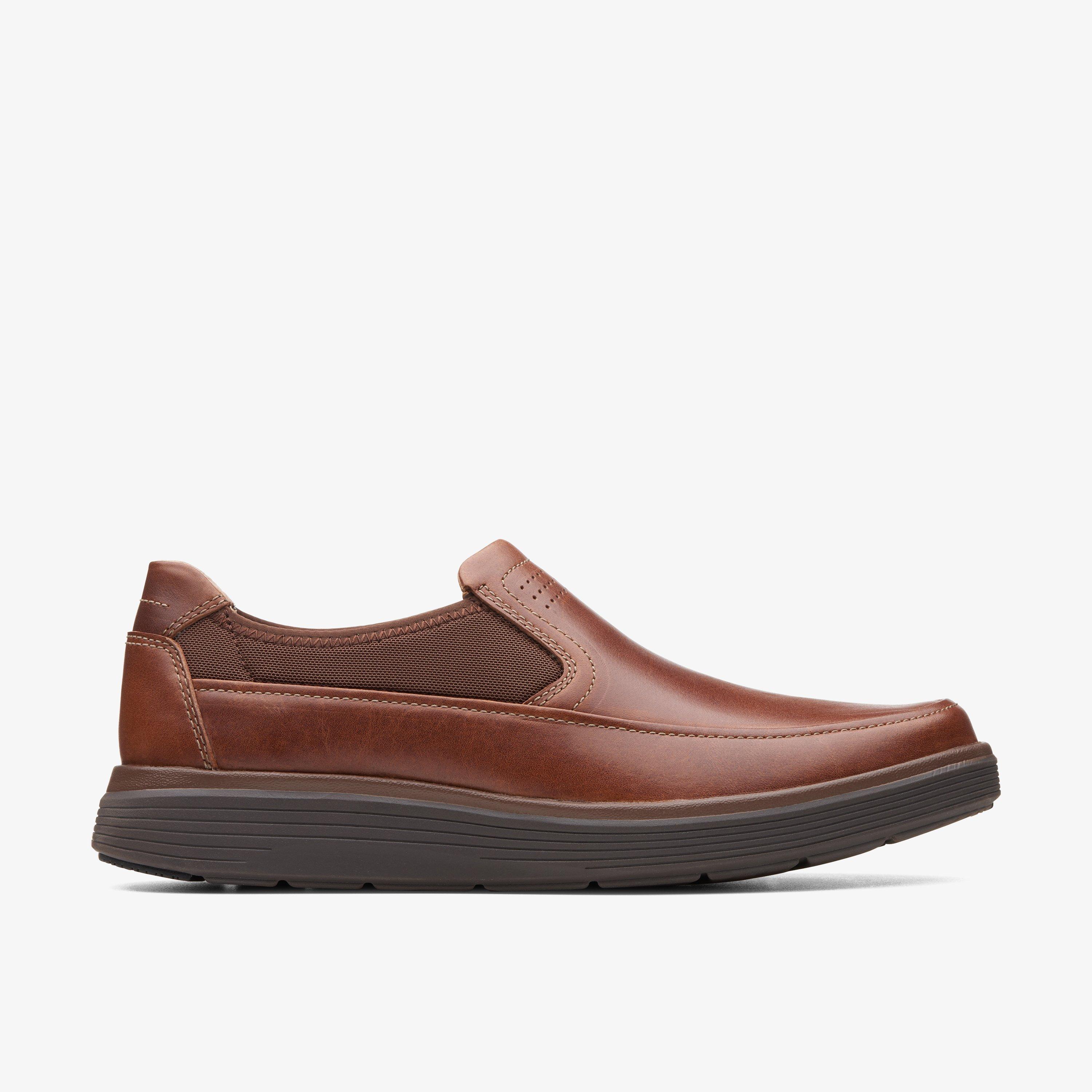 Mens Un Abode Go Dark Tan Leather Slip Ons | Clarks UK