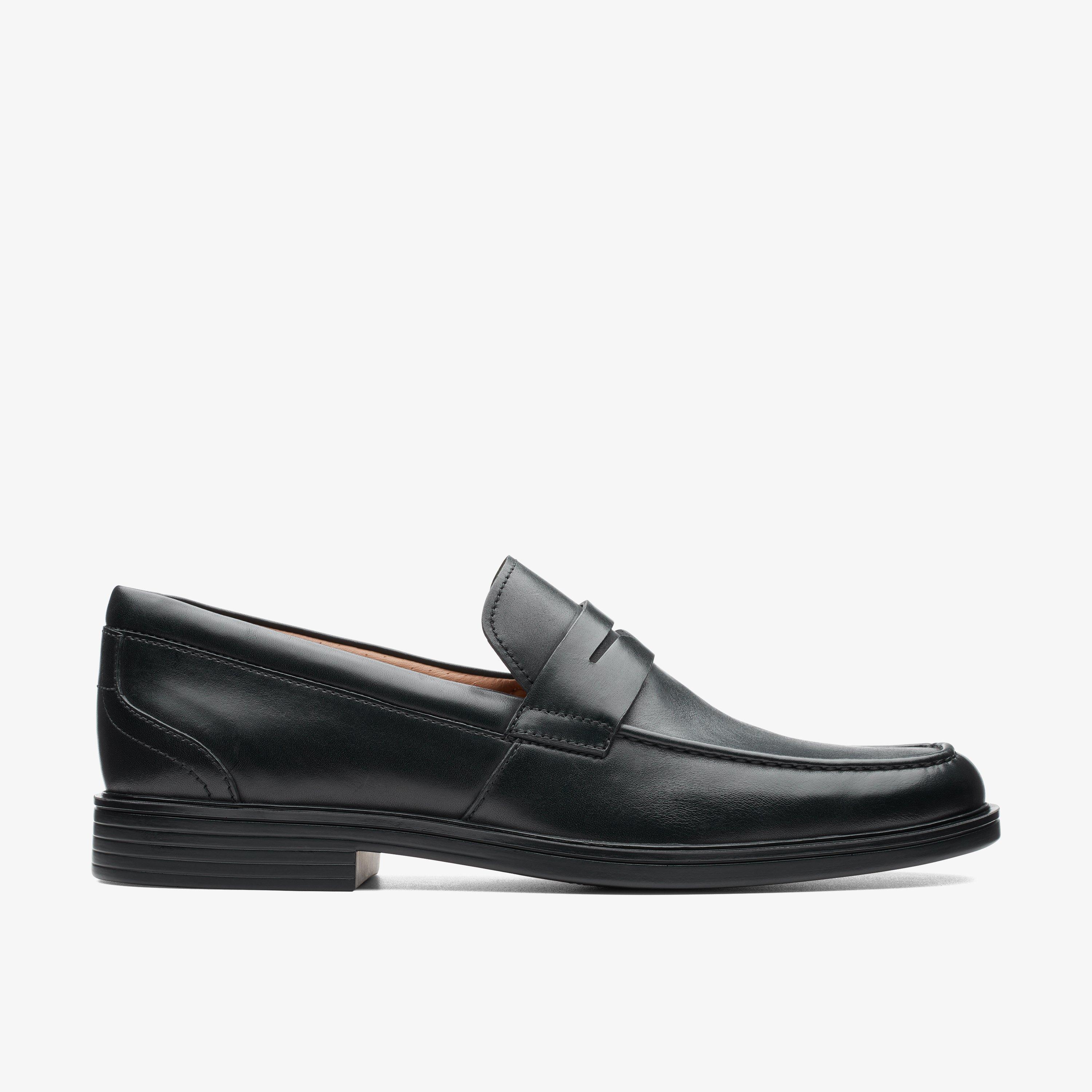 MENS Un Aldric Step Black Leather Slip Ons | Clarks Outlet