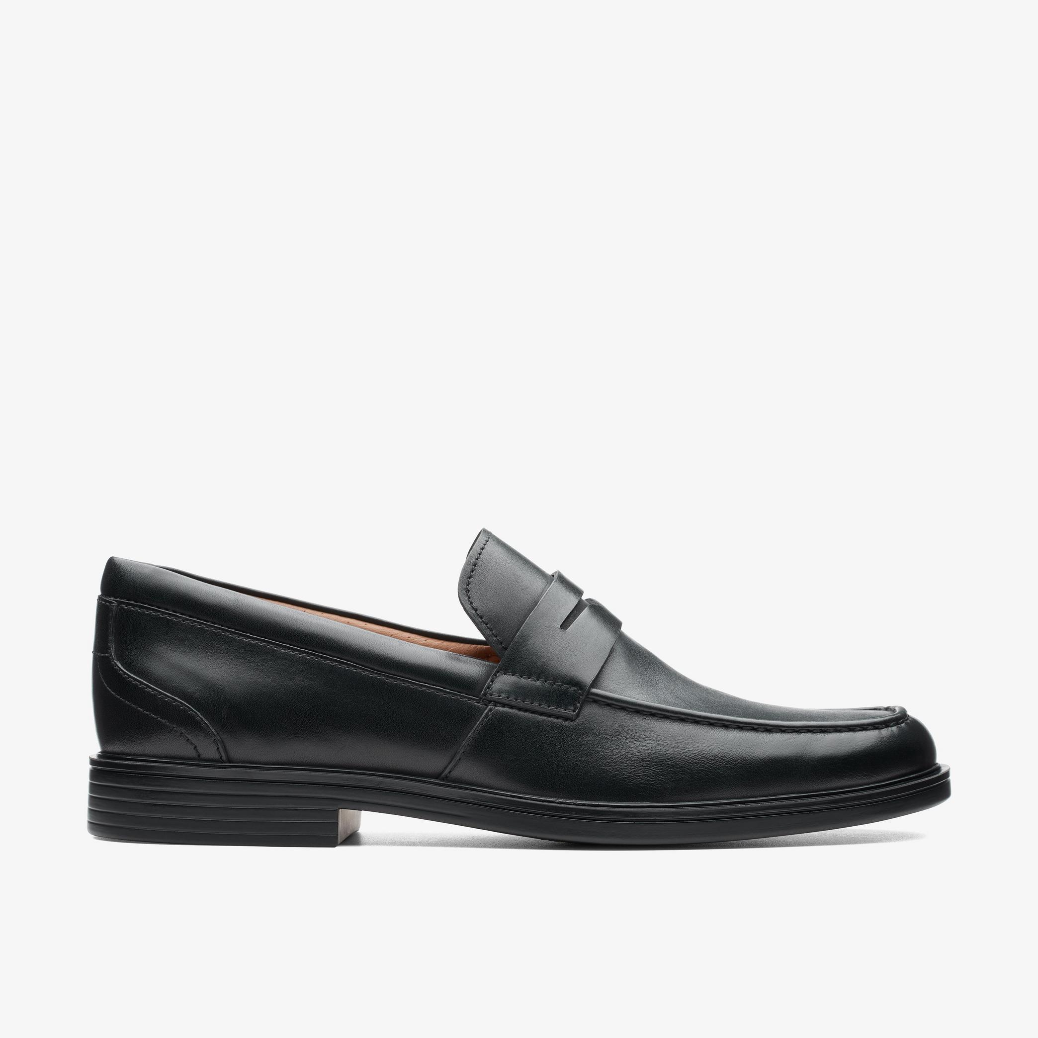 Un Aldric Step Black Leather Slip Ons, view 1 of 6