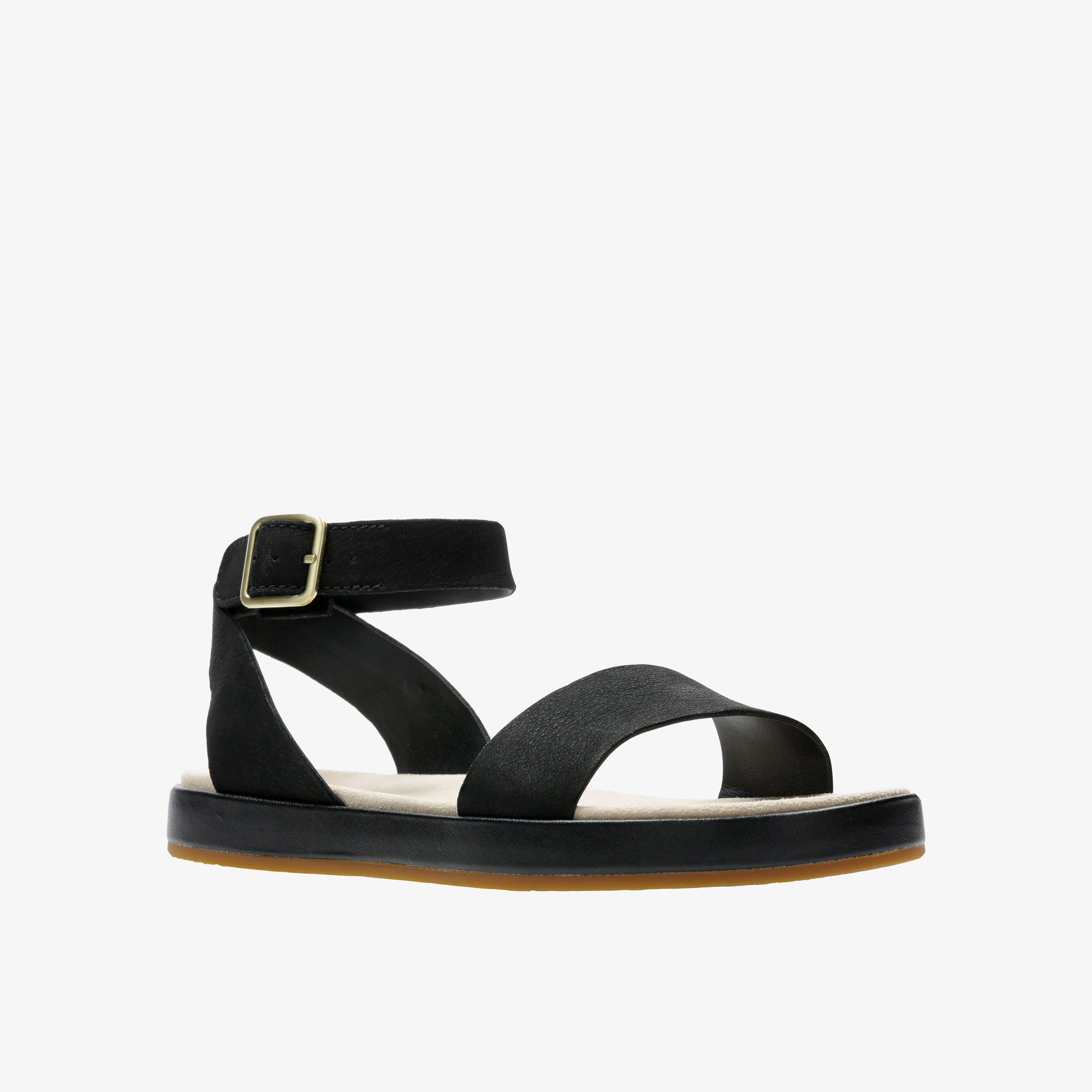 Womens Botanic Ivy Black Nubuck Flat Sandals Clarks Outlet