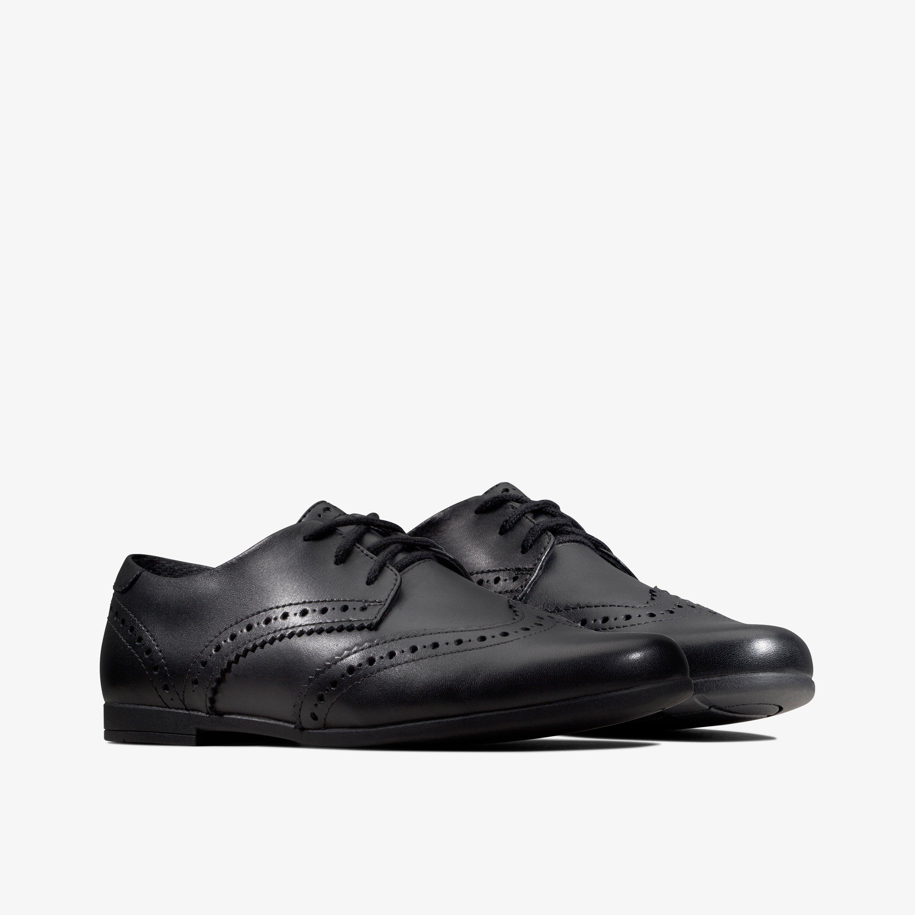 Boys Girls Kids Unisex Scala Lace Youth Black Leather Brogues Clarks UK