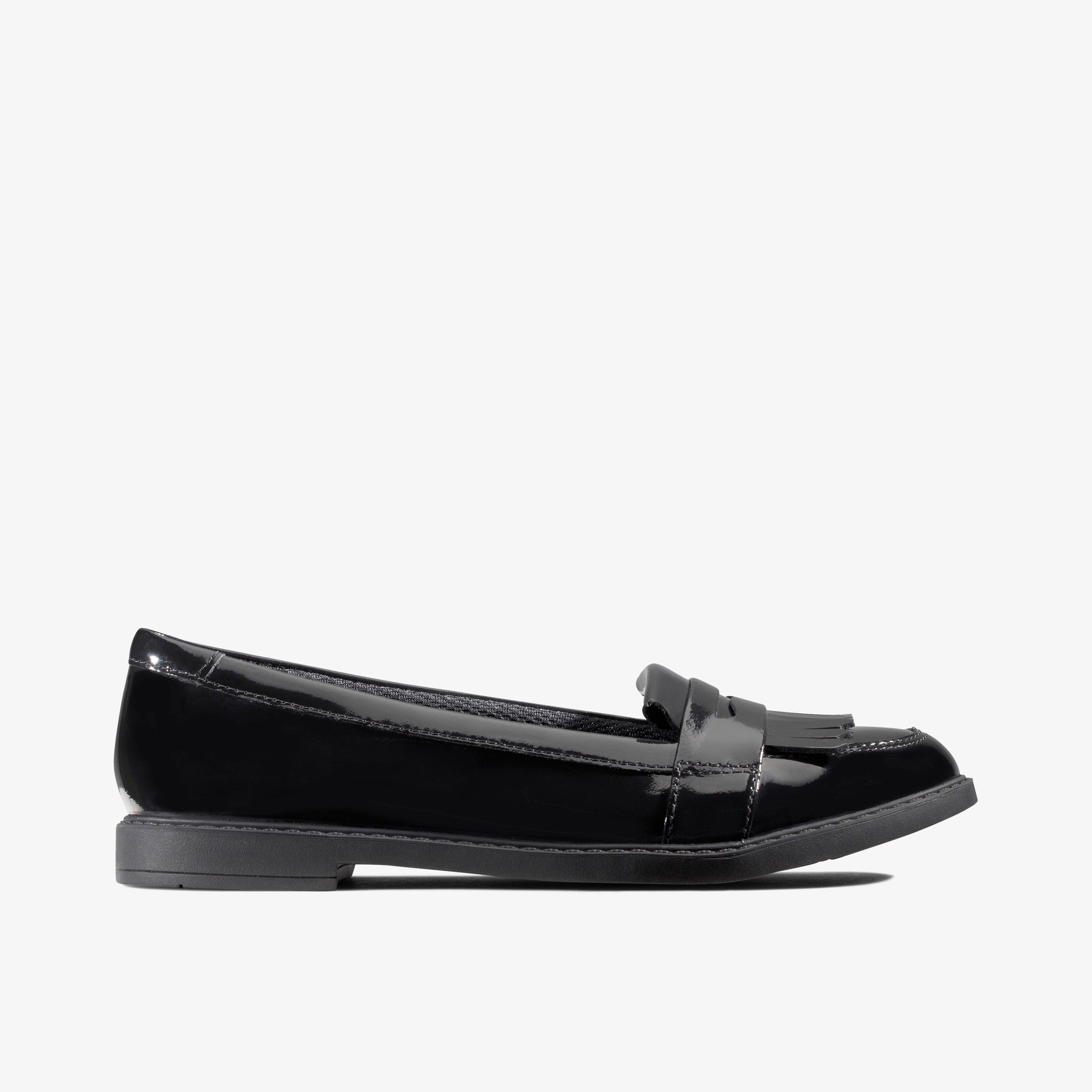 Girls Scala Bright Youth Black Patent Slip-On Loafers | Clarks UK