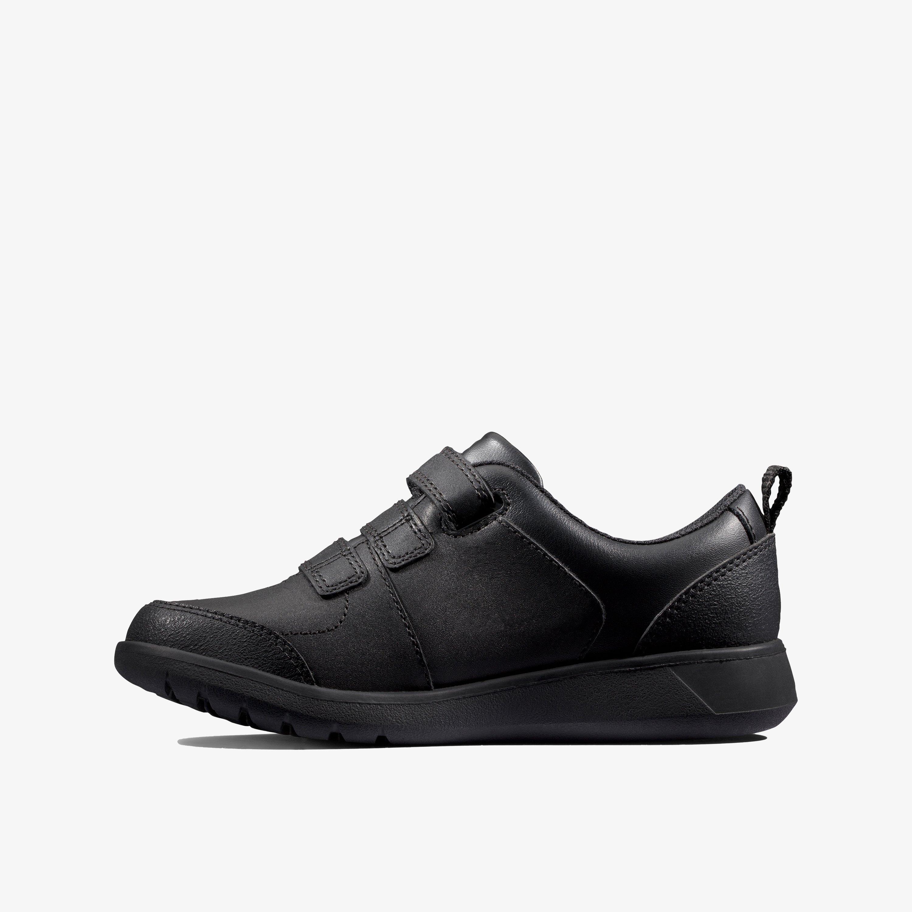 Scape Sky Kid Black Leather Riptape School Shoes, view 2 of 6