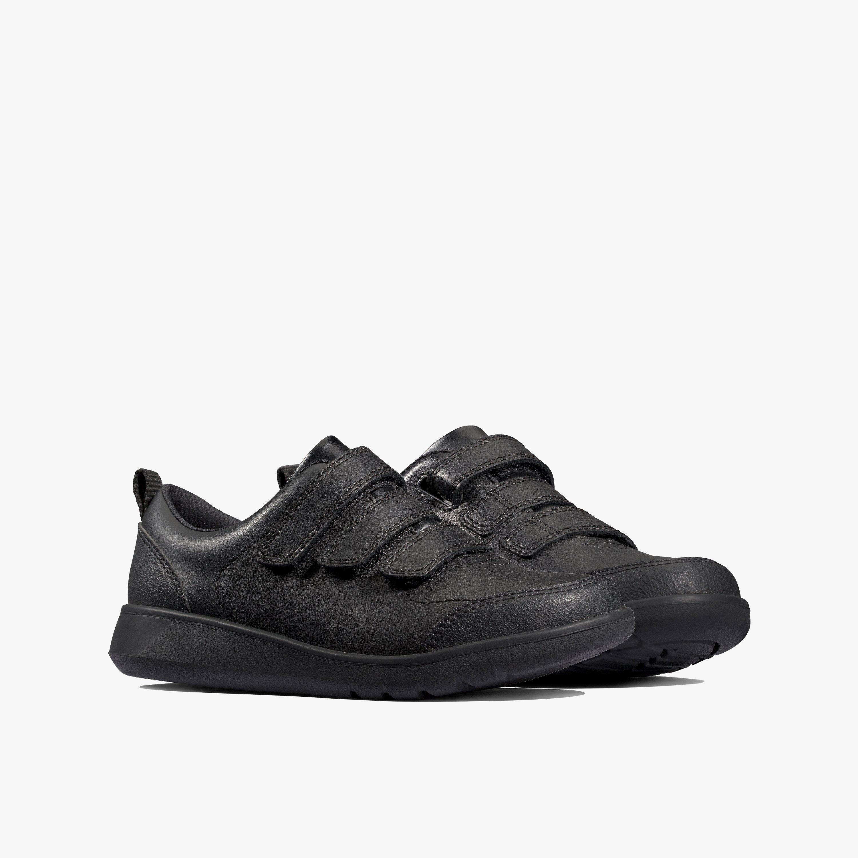 Boys Scape Sky Kid Black Leather Shoes Riptape School Shoes