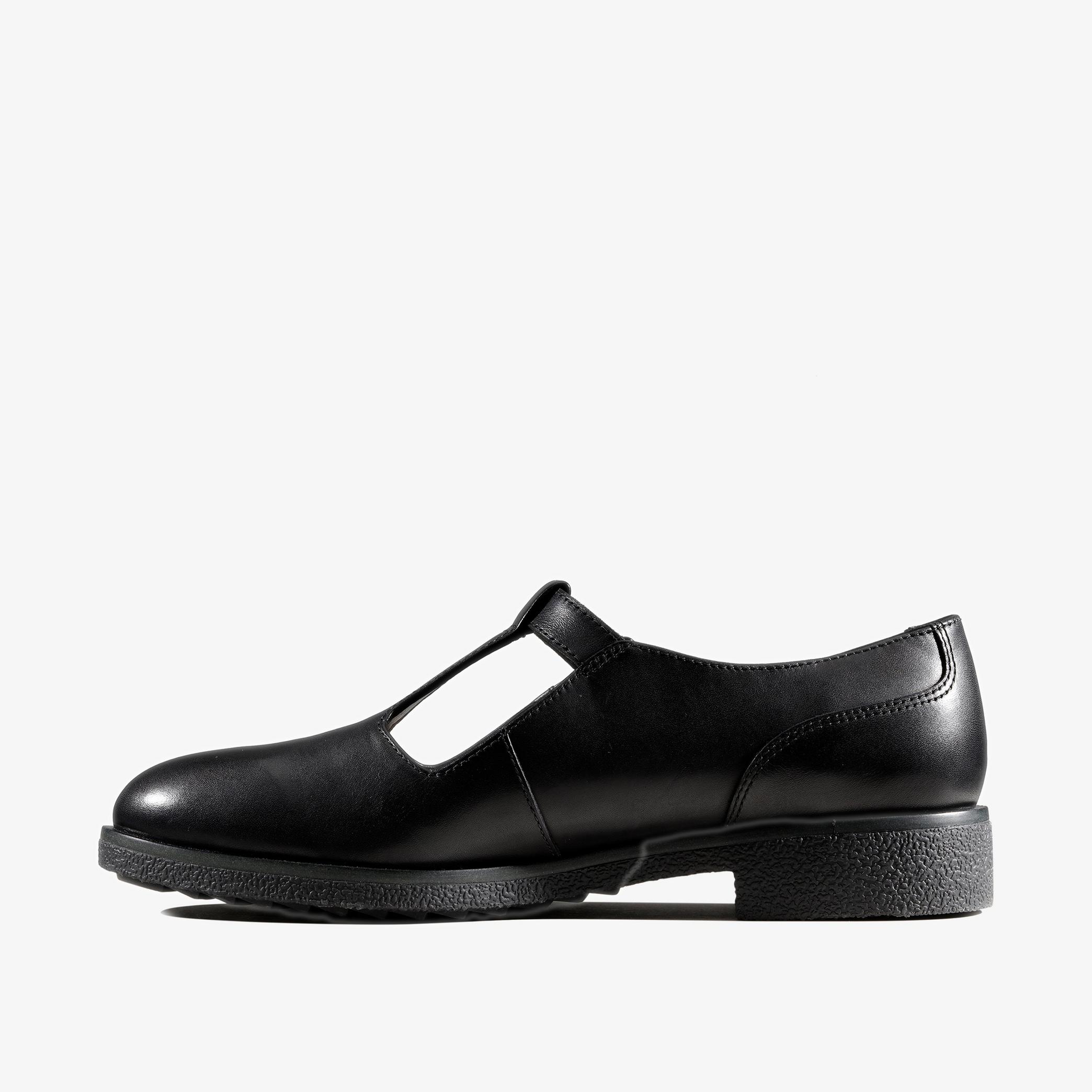Griffin Town Black Leather T Bar Shoes, view 2 of 6