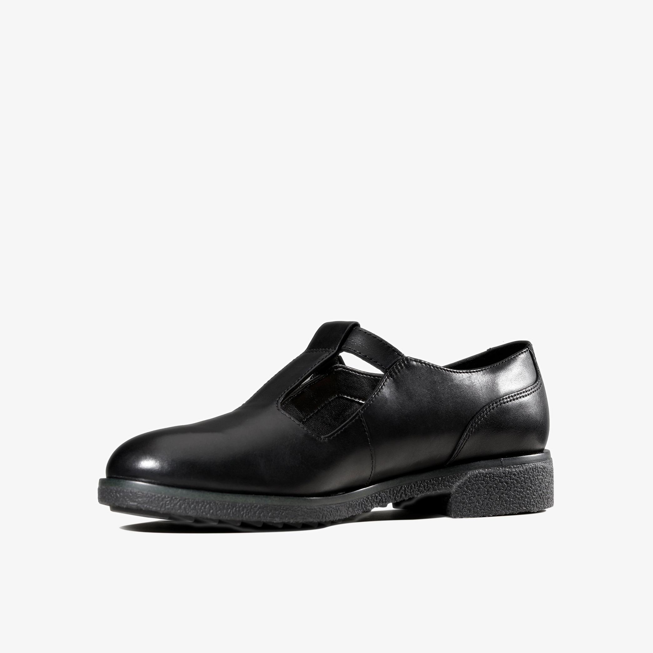 Griffin Town Black Leather T Bar Shoes, view 4 of 6