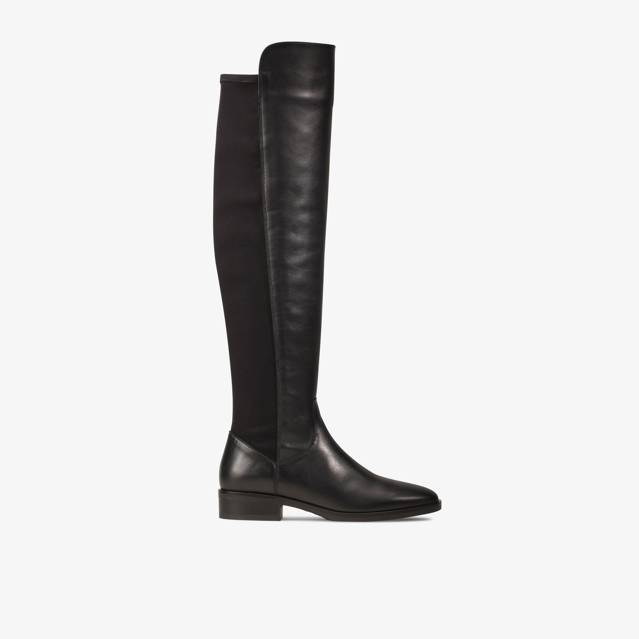 Womens Pure Caddy Black Leather Knee High Boots | Clarks UK