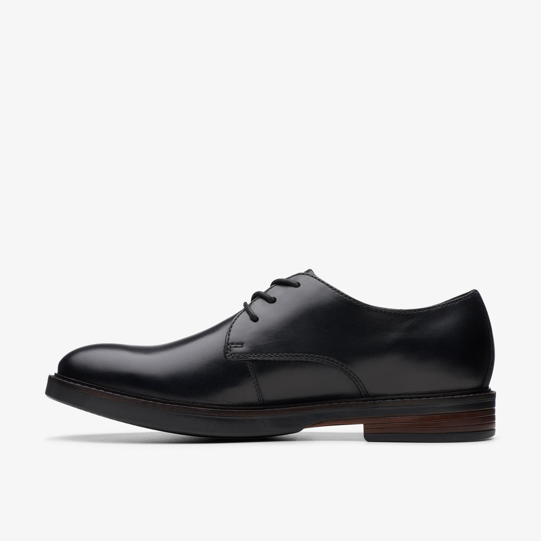 Paulson Plain Black Leather Derby Shoe, view 2 of 6