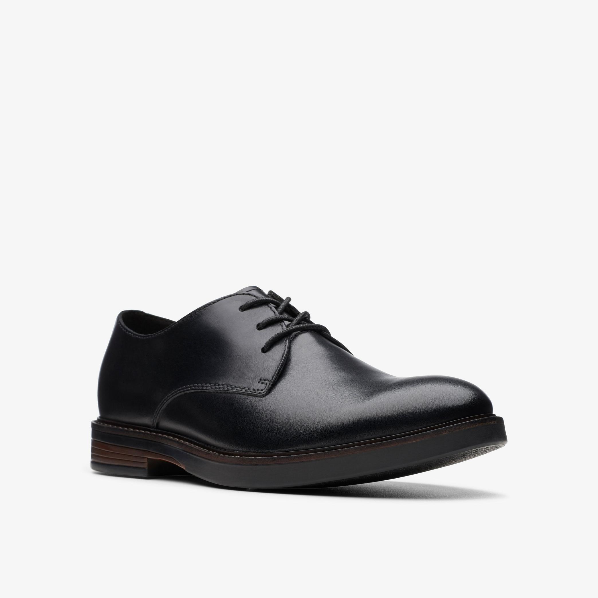 Paulson Plain Black Leather Derby Shoe, view 3 of 6