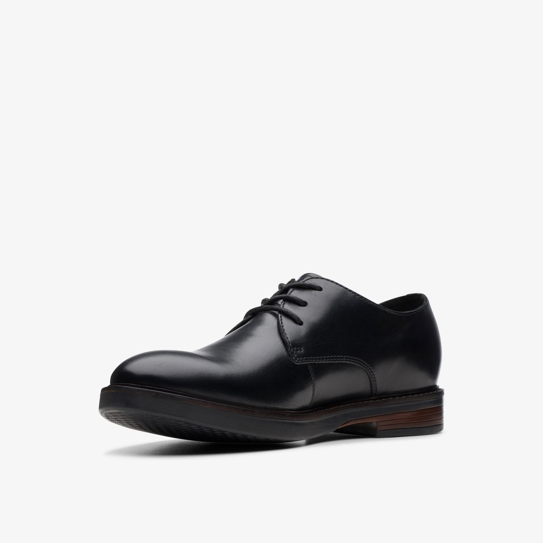 Paulson Plain Black Leather Derby Shoe, view 4 of 6
